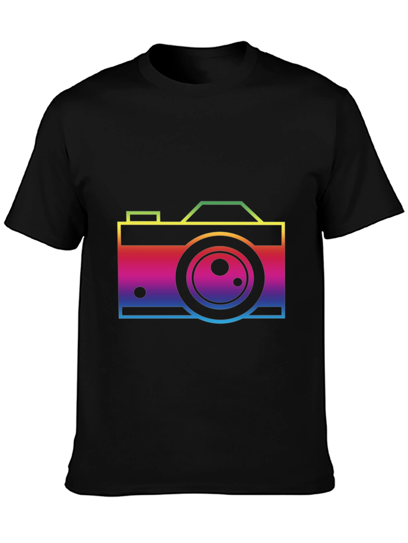 Rainbow Camera Graphic T-Shirt - Black Cotton Tee