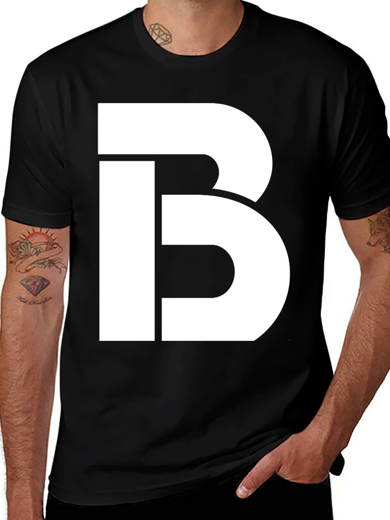 Bold White Letter B Graphic Print Black T-Shirt