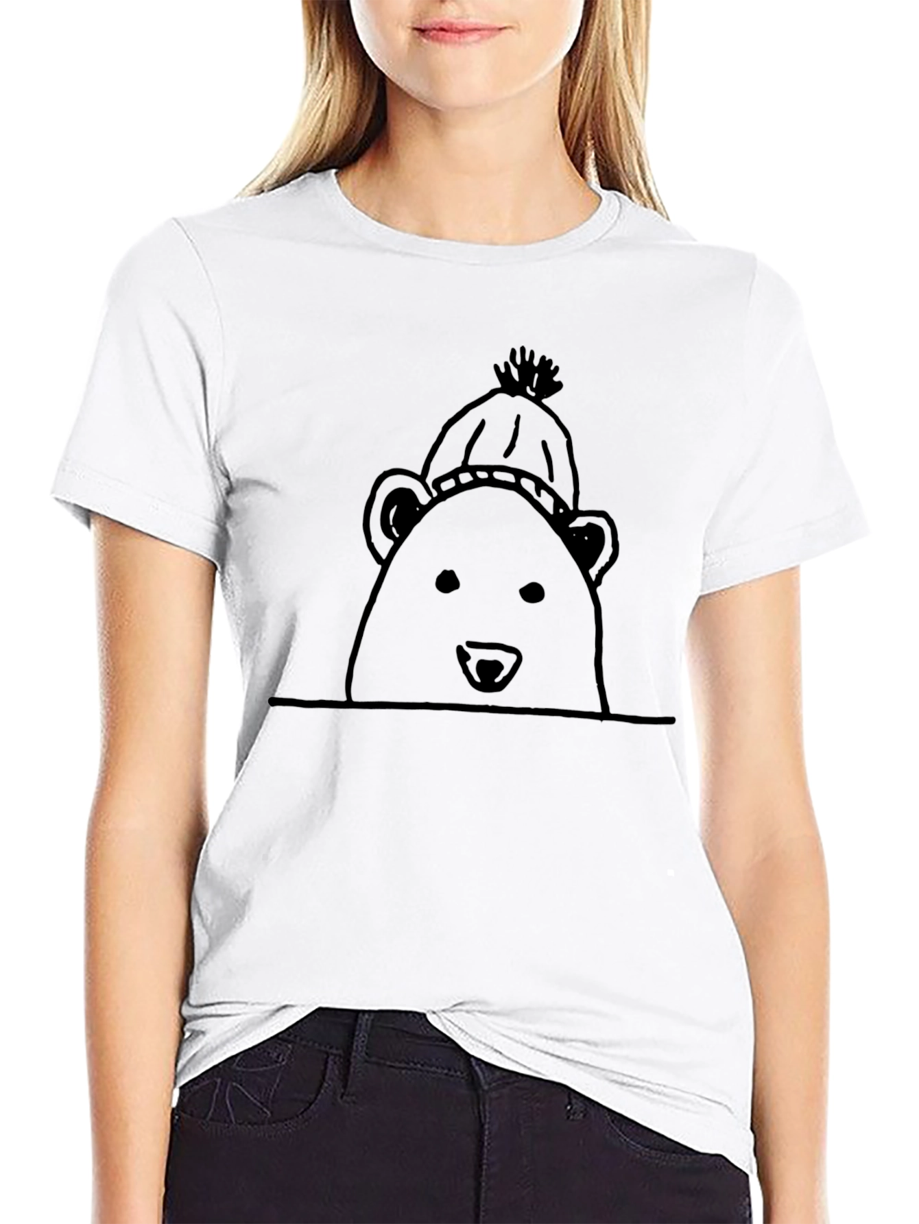 Black Bear in Hat Graphic T-Shirt
