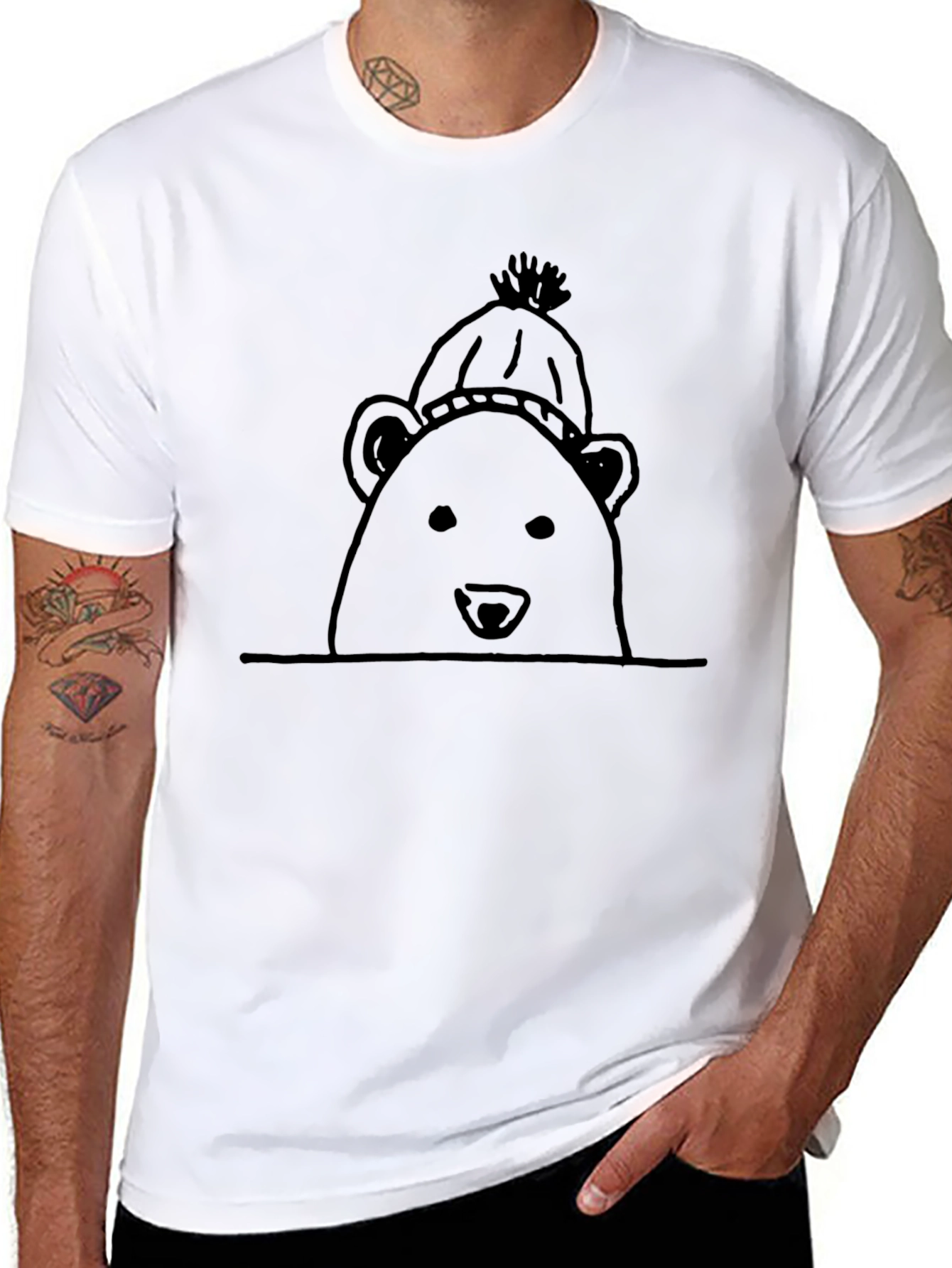 Black Bear in Hat Graphic T-Shirt