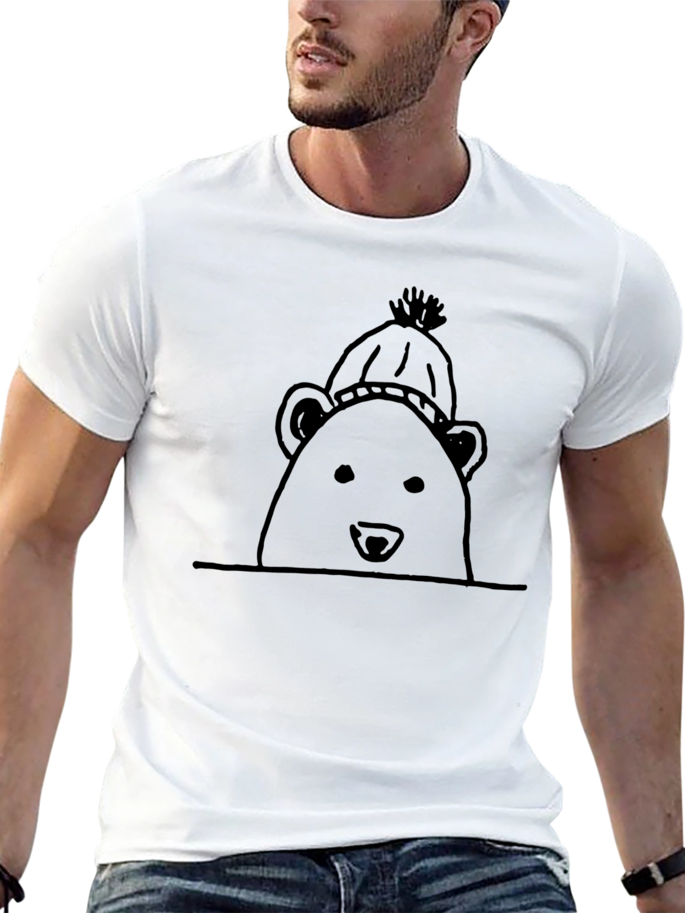 Black Bear in Hat Graphic T-Shirt