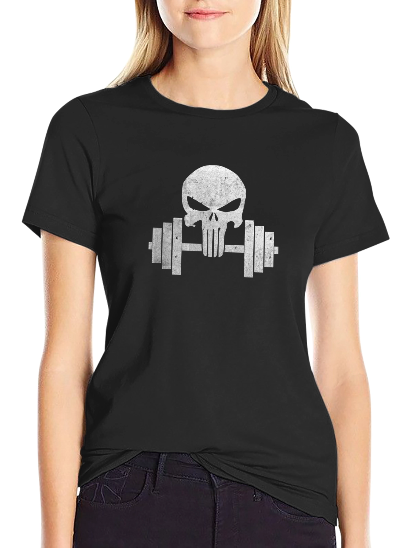 Punisher Skull Barbell Workout Gym T-Shirt