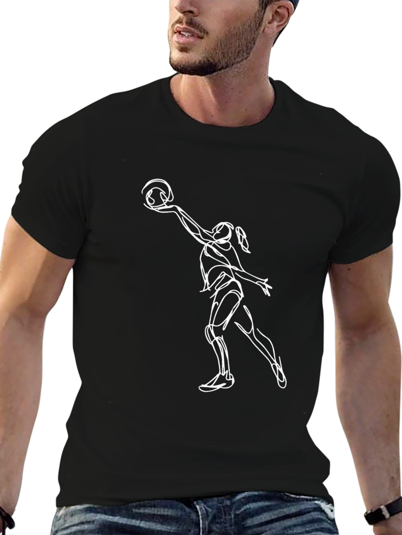 Volleyball Player Graphic Tee - Black Cotton T-Shirt