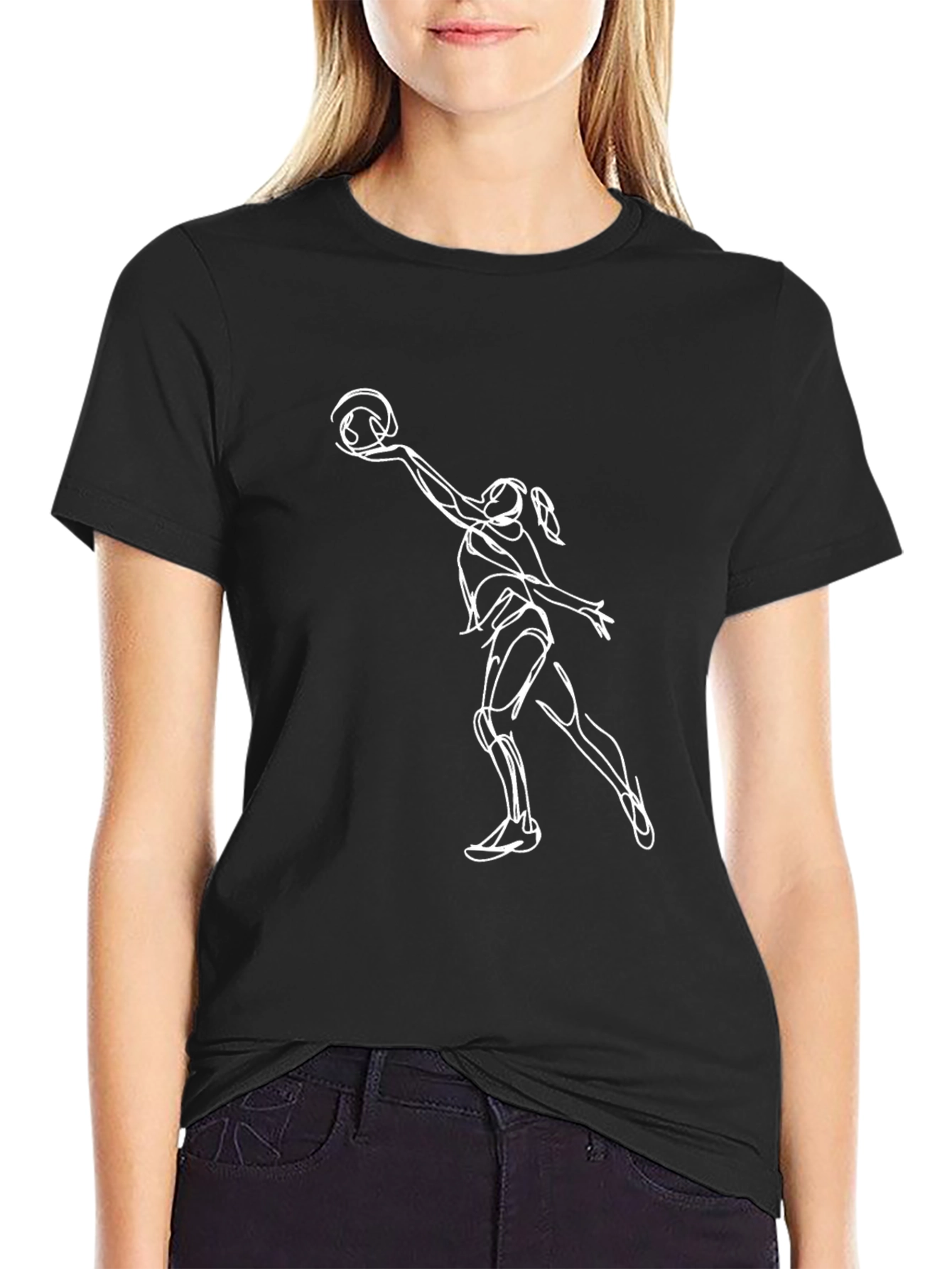 Volleyball Player Graphic Tee - Black Cotton T-Shirt