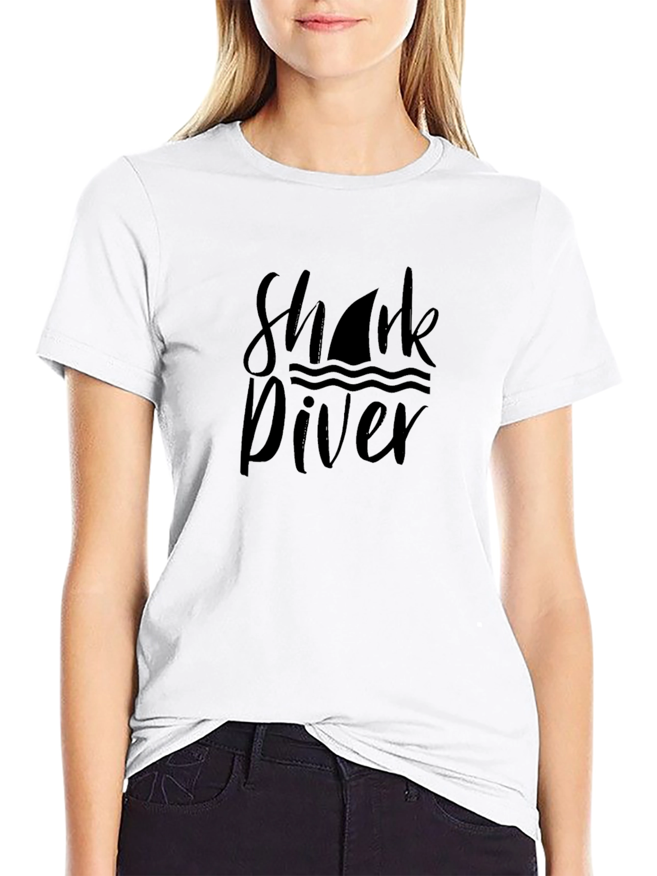 Shark Diver Graphic T-Shirt - Black