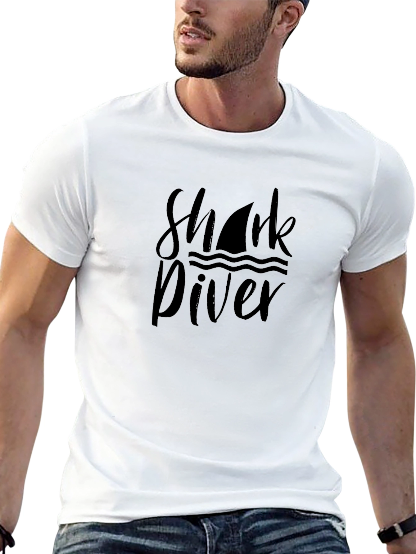 Shark Diver Graphic T-Shirt - Black