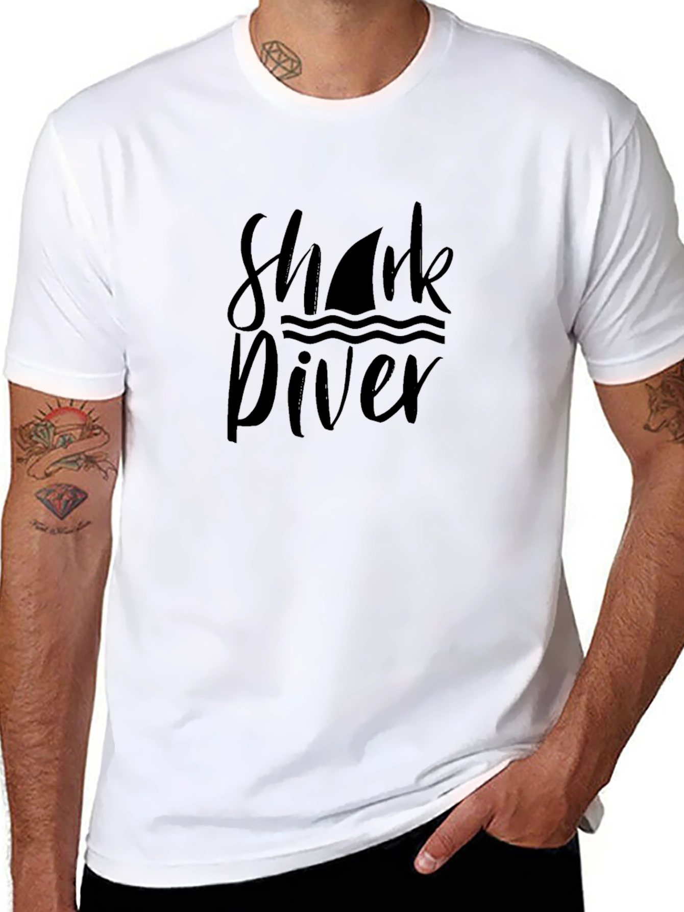 Shark Diver Graphic T-Shirt - Black