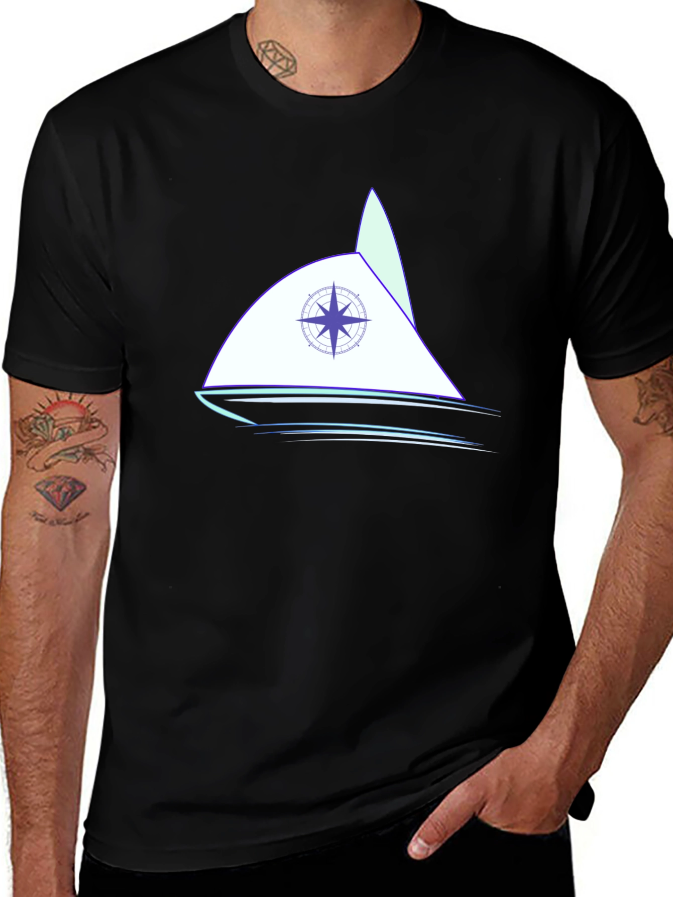 Nautical Compass Sailboat Graphic Tee