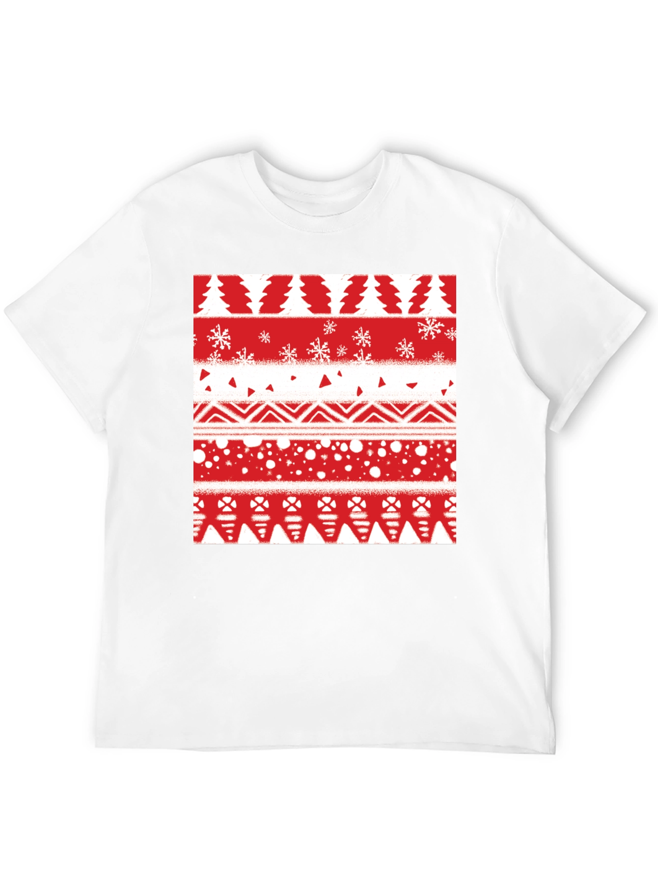 Festive Holiday Pattern Tee - Red & White Print