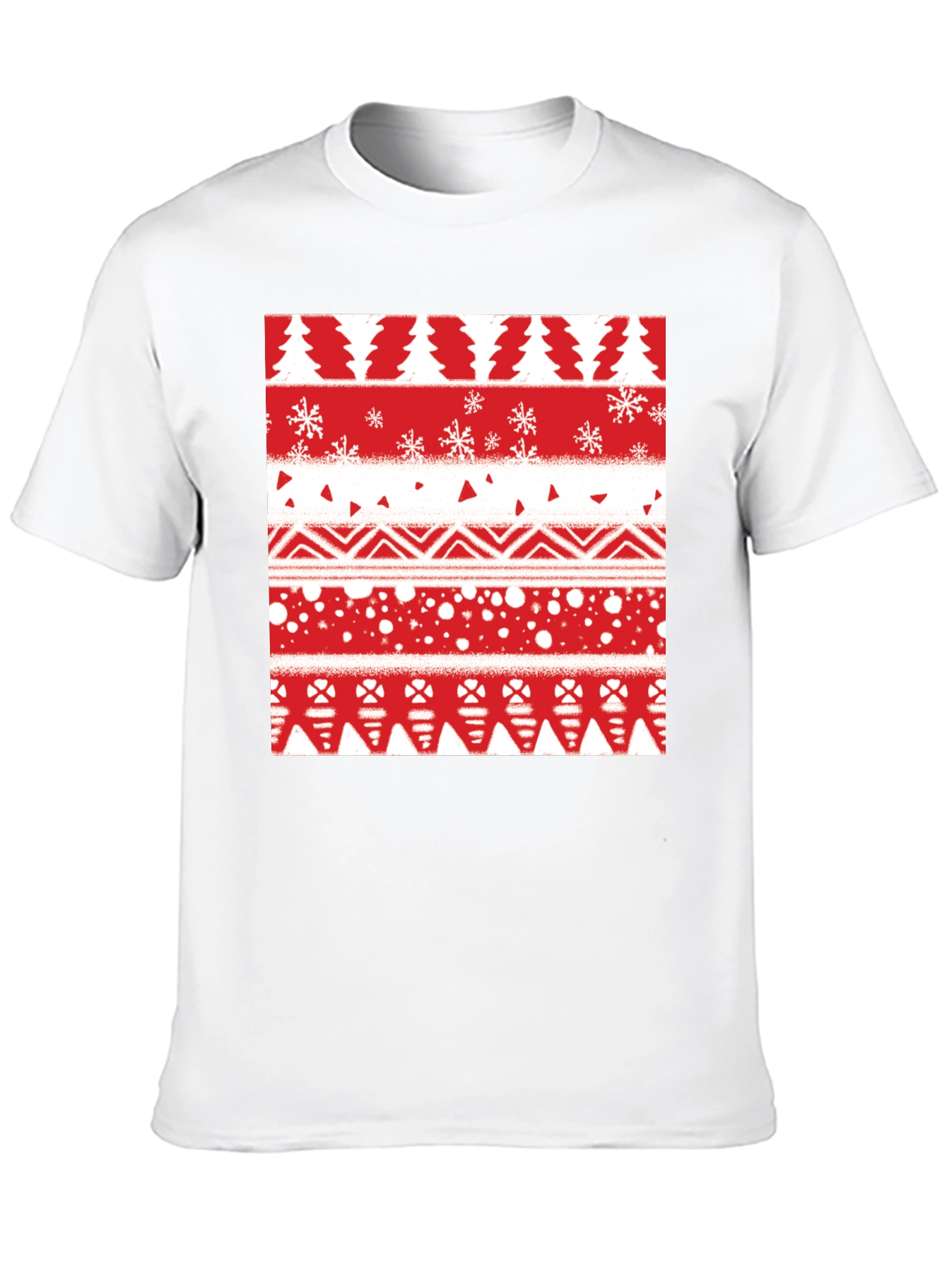 Festive Holiday Pattern Tee - Red & White Print