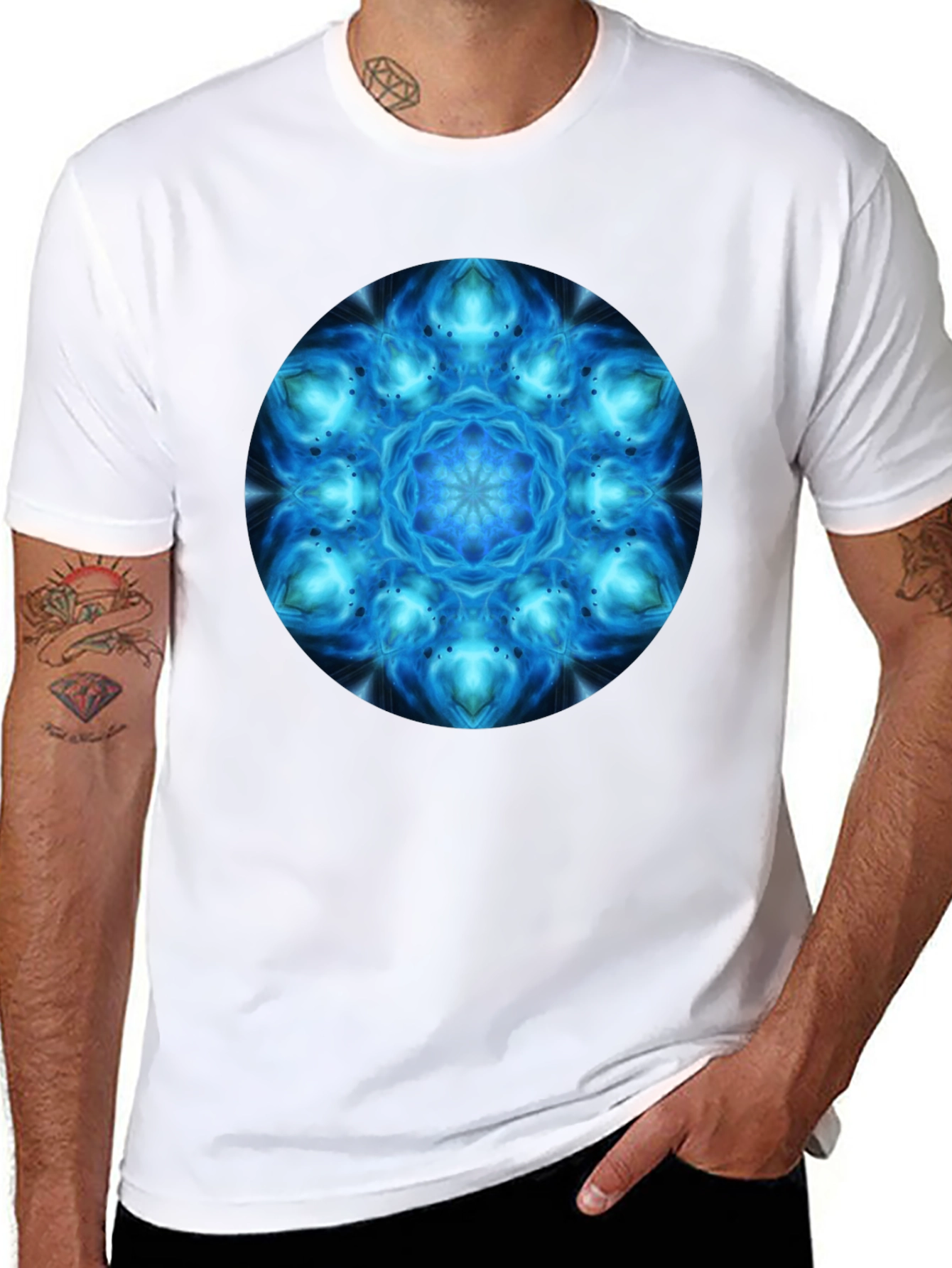 Cosmic Blue Mandala Graphic T-Shirt - Mens Black Tee