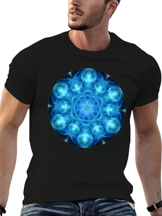 Cosmic Blue Mandala Graphic T-Shirt - Mens Black Tee
