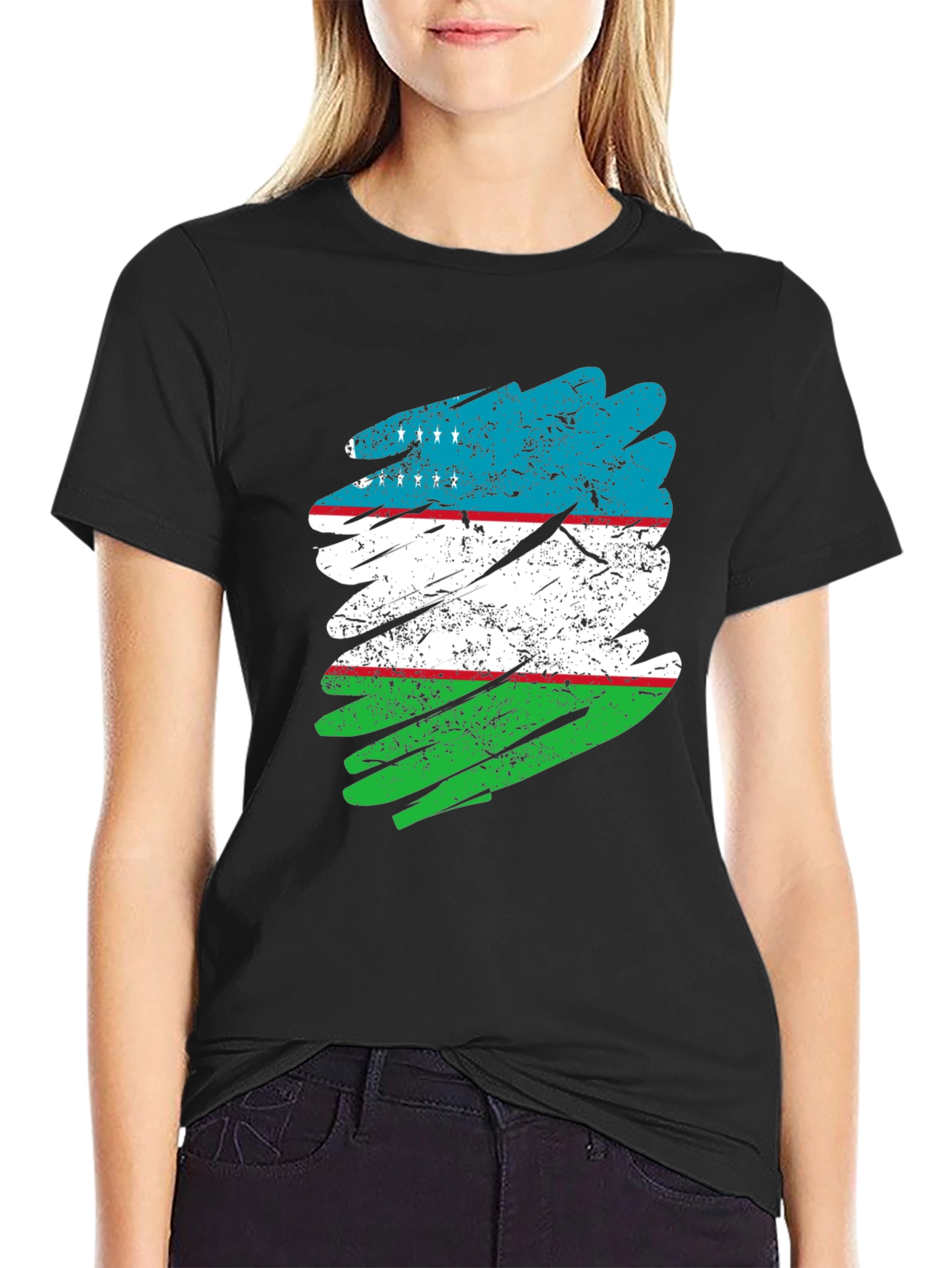 Uzbekistan Flag Distressed T-Shirt - Patriotic Pride