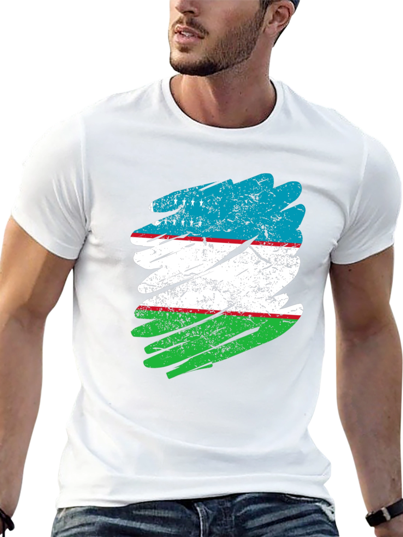 Uzbekistan Flag Distressed T-Shirt - Patriotic Pride