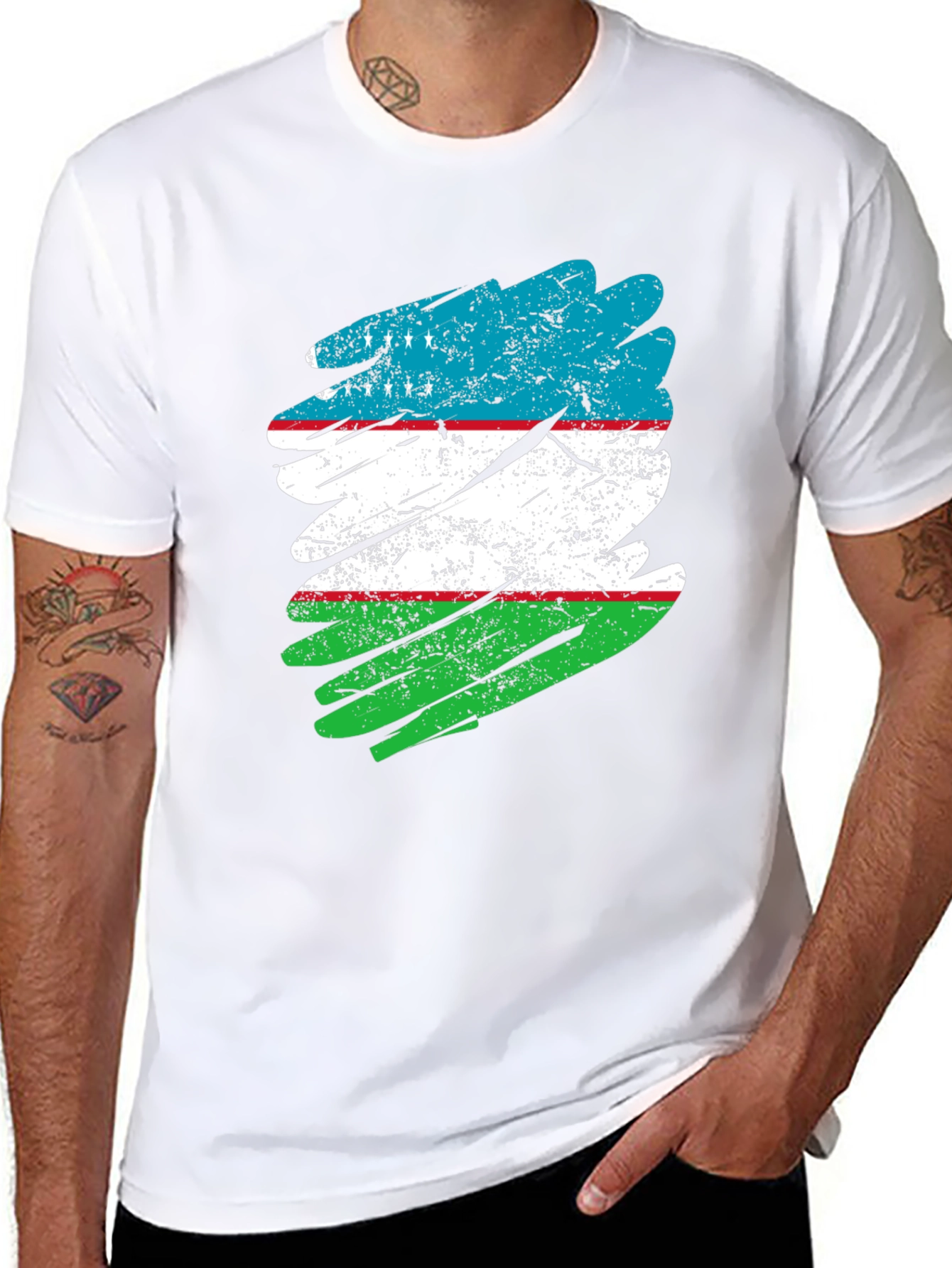 Uzbekistan Flag Distressed T-Shirt - Patriotic Pride