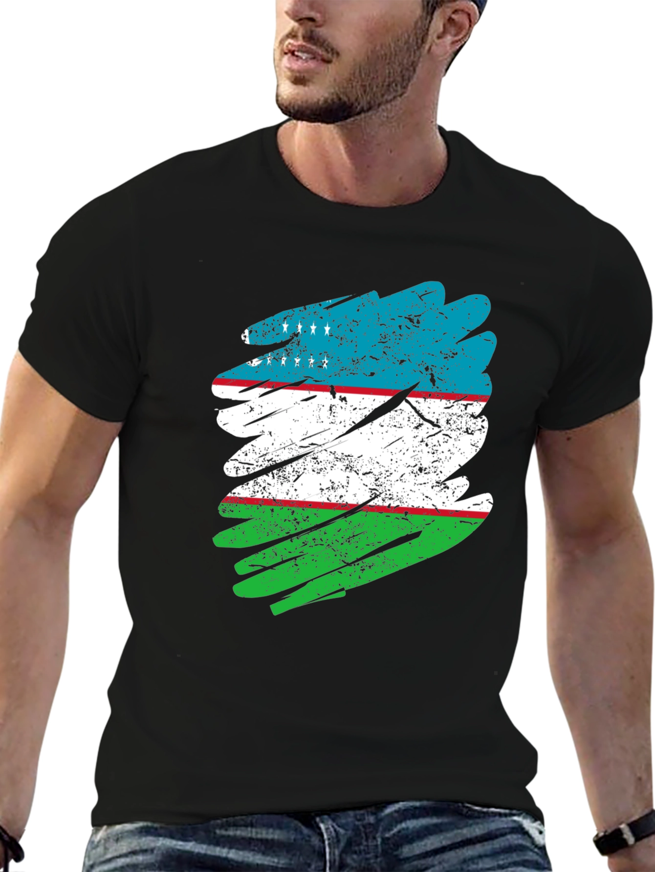 Uzbekistan Flag Distressed T-Shirt - Patriotic Pride