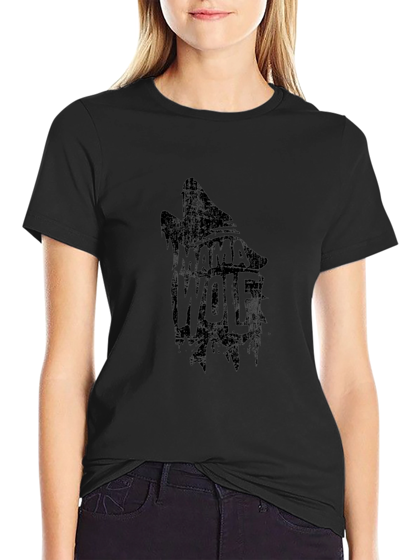 Mama Wolf Graphic Tee - Black Cotton T-Shirt