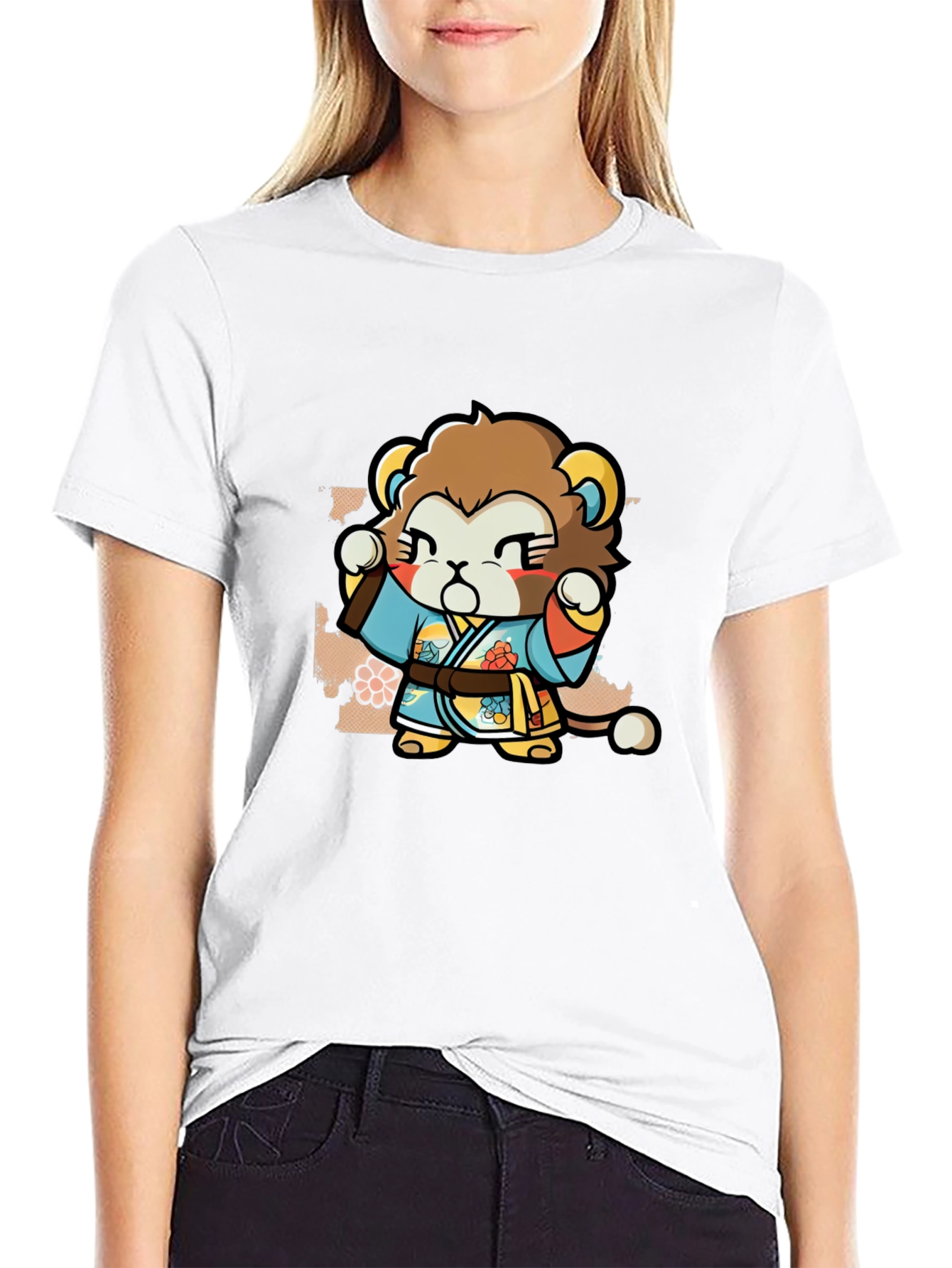 Cute Lion Karate Kid Black T-Shirt