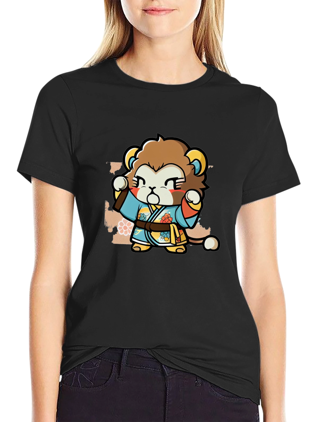 Cute Lion Karate Kid Black T-Shirt
