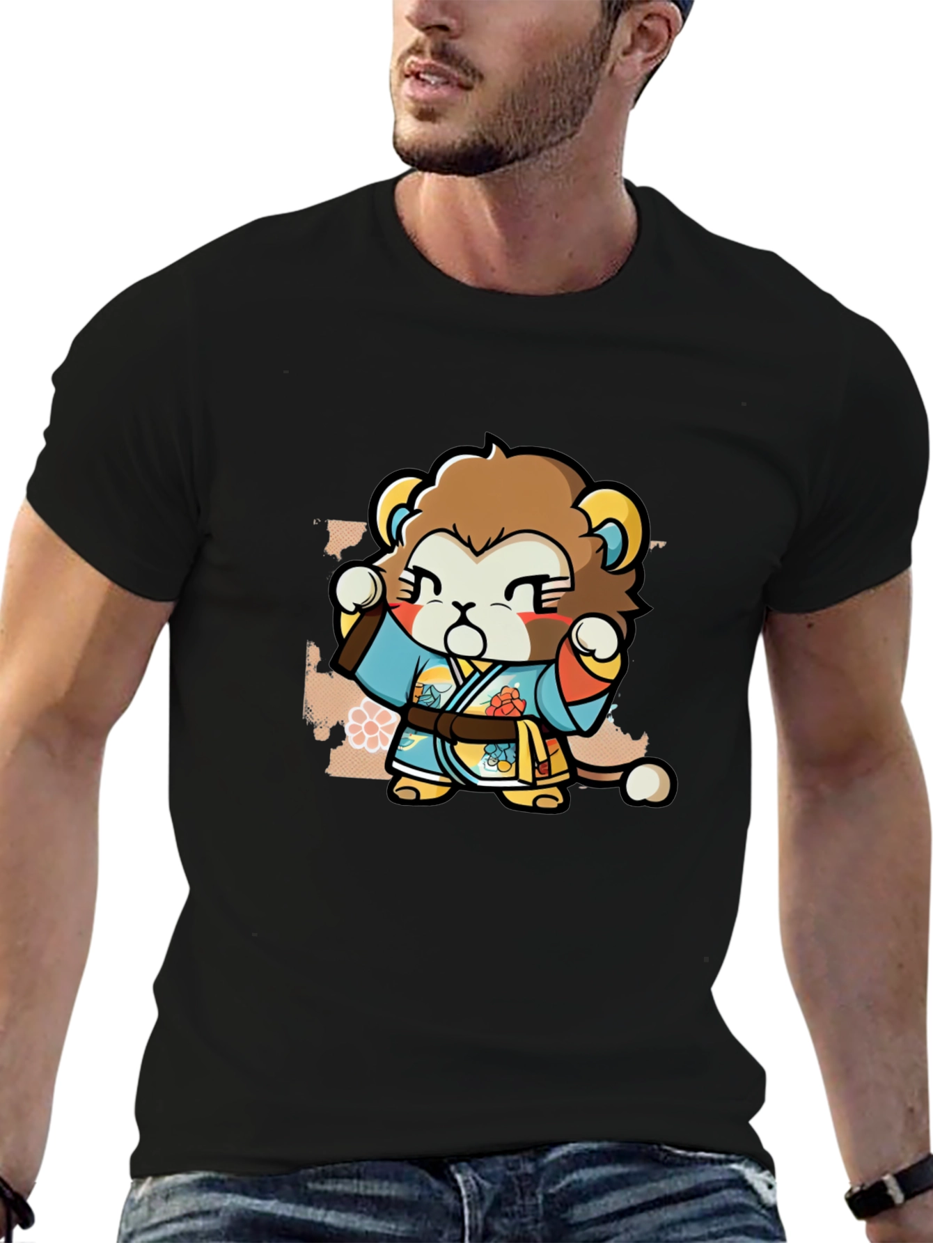 Cute Lion Karate Kid Black T-Shirt