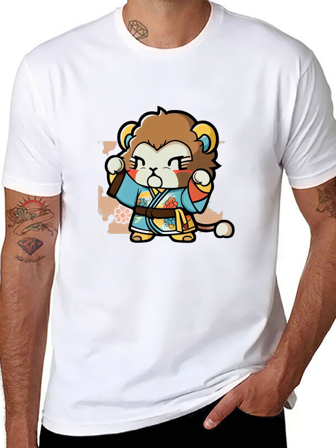 Cute Lion Karate Kid Black T-Shirt