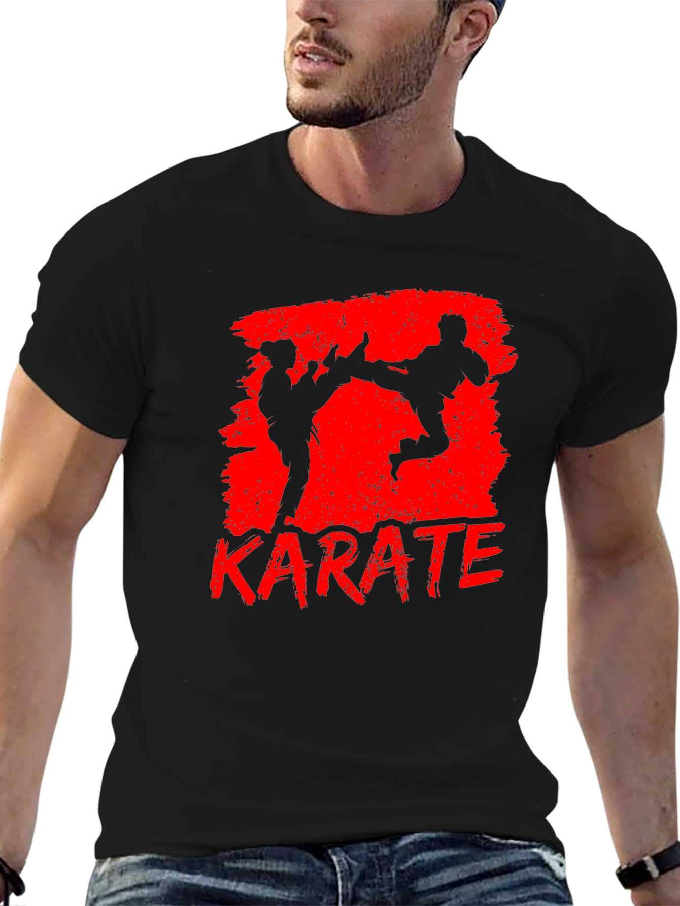 Karate Graphic Print Black T-Shirt