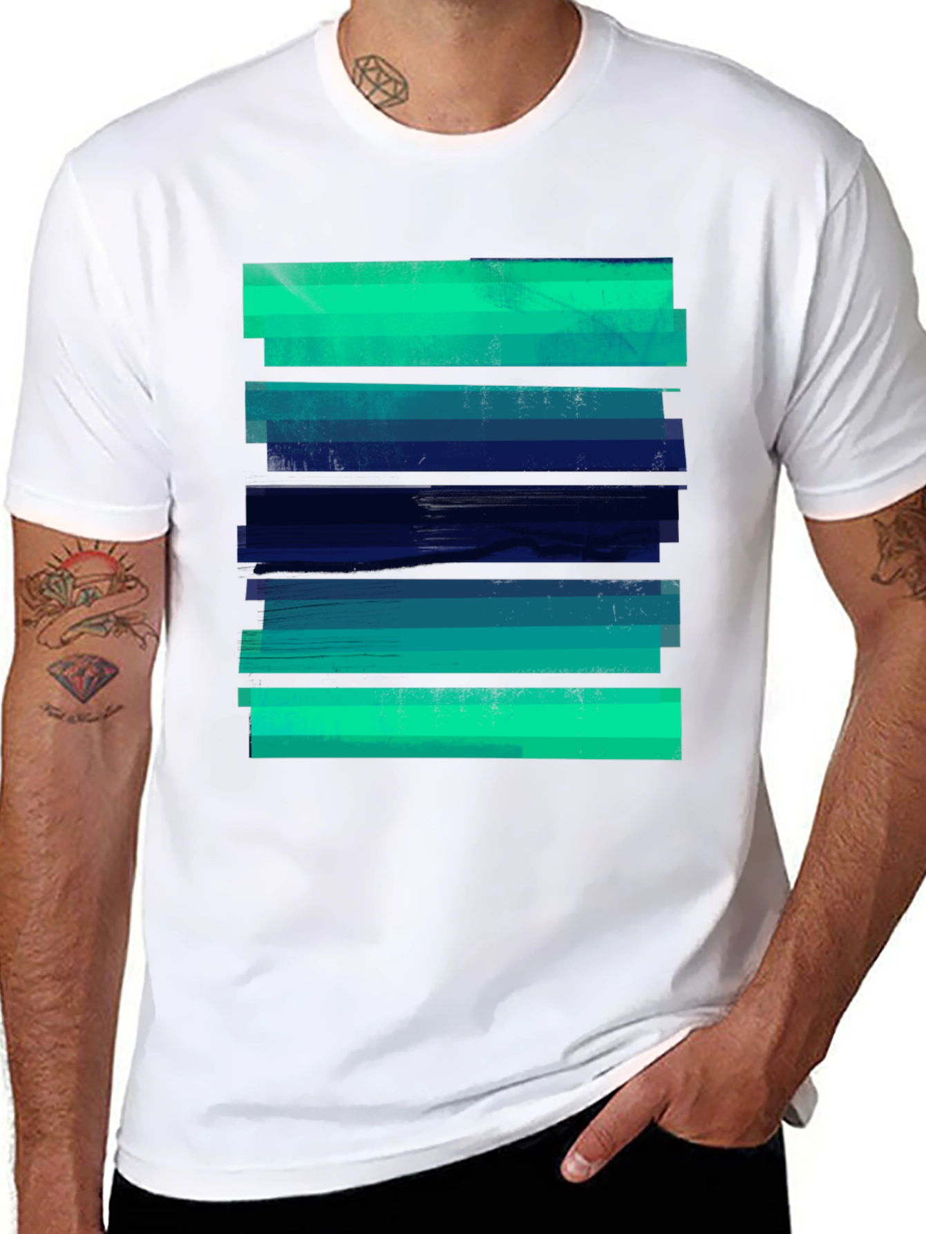 Abstract Striped Graphic Tee - Modern Casual Style