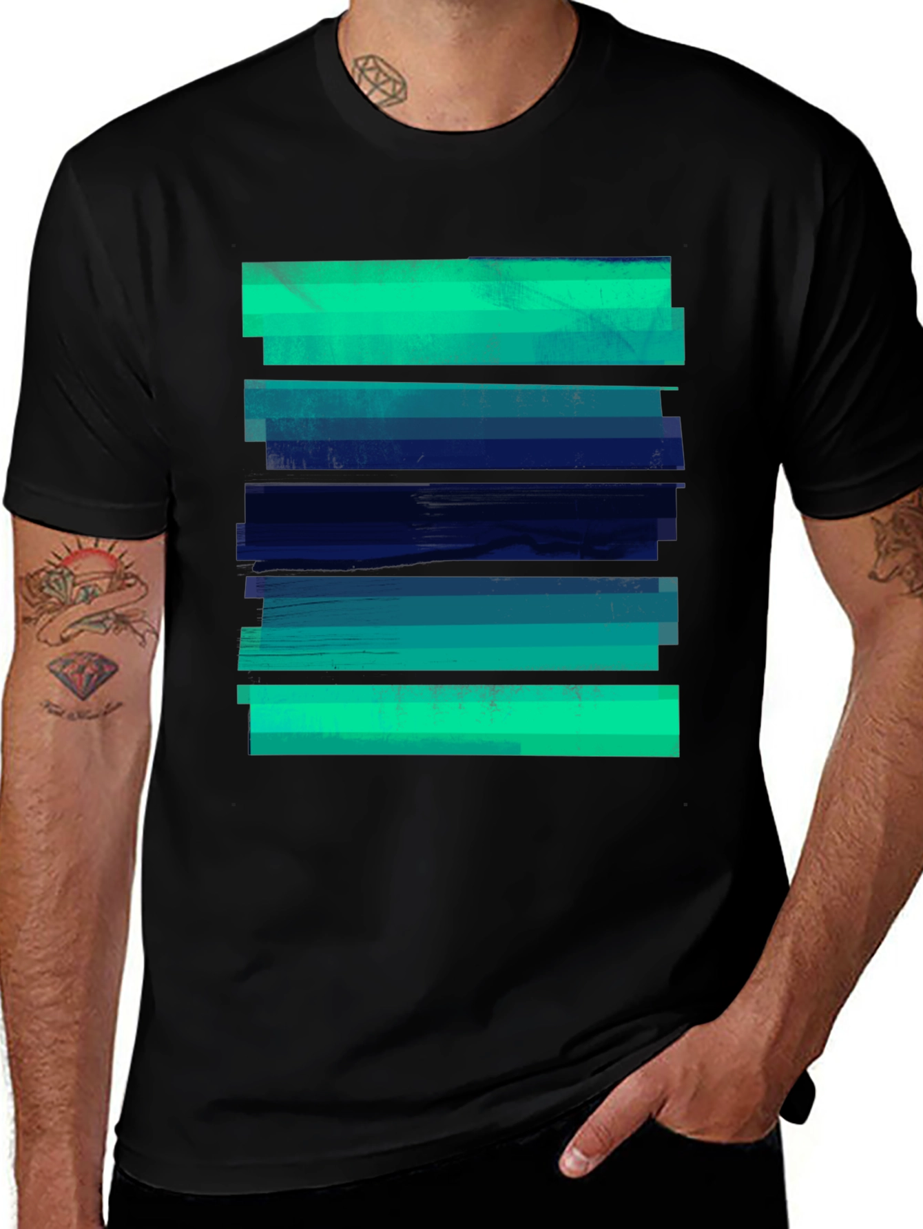 Abstract Striped Graphic Tee - Modern Casual Style