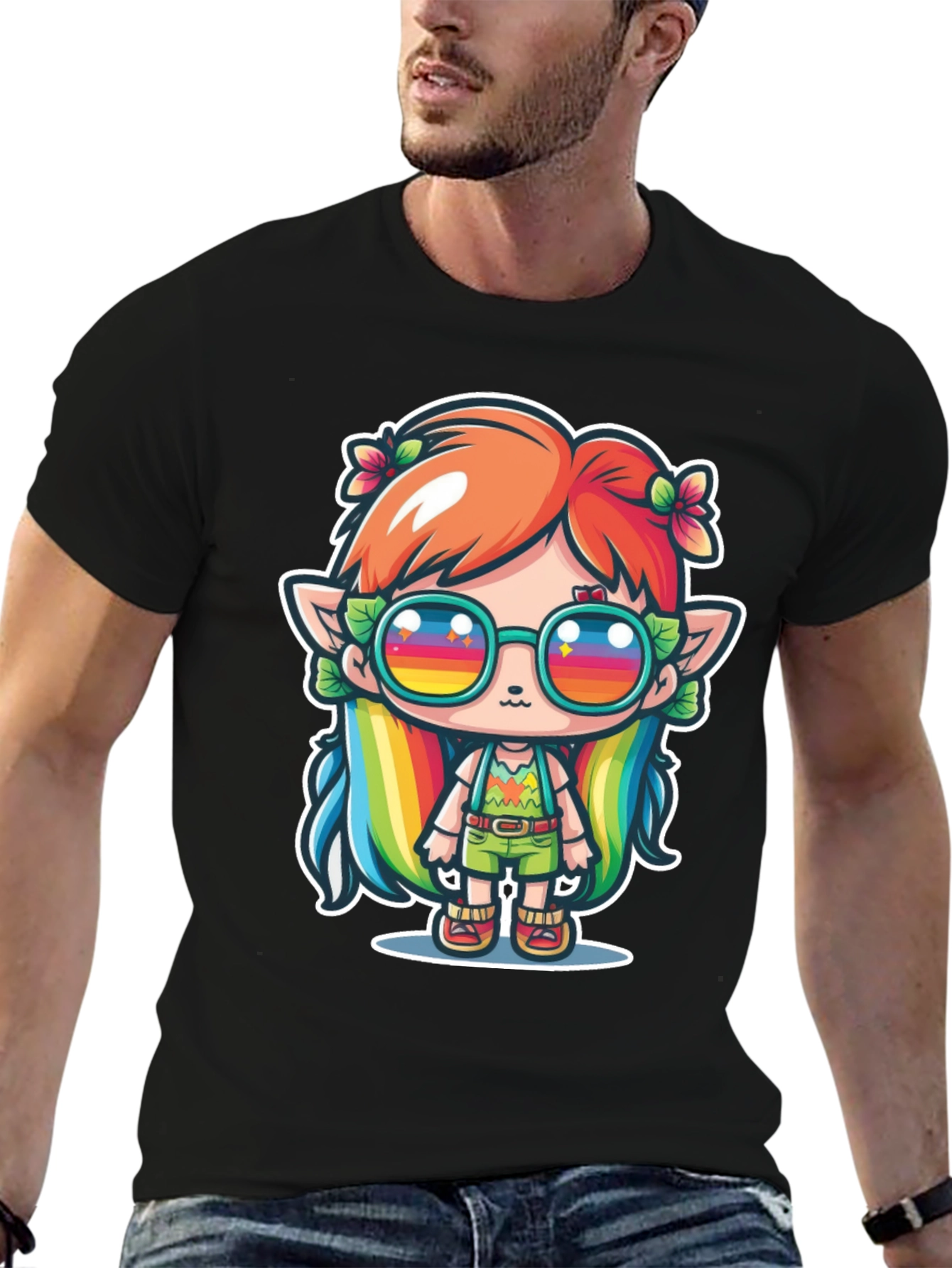 Kawaii Elf T-Shirt - Rainbow Hippie Design