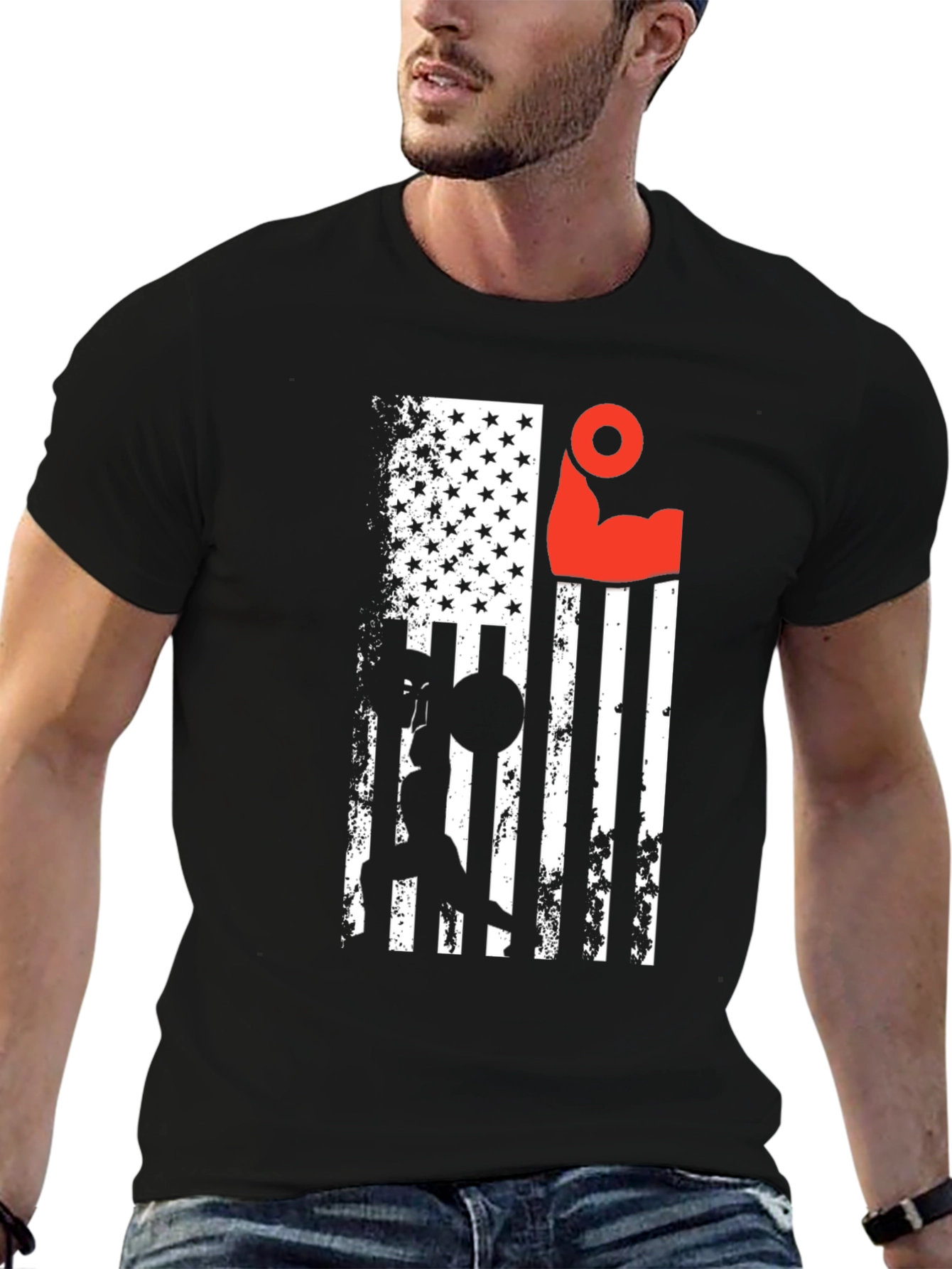Patriotic Lifting T-Shirt - USA Flag Gym Design