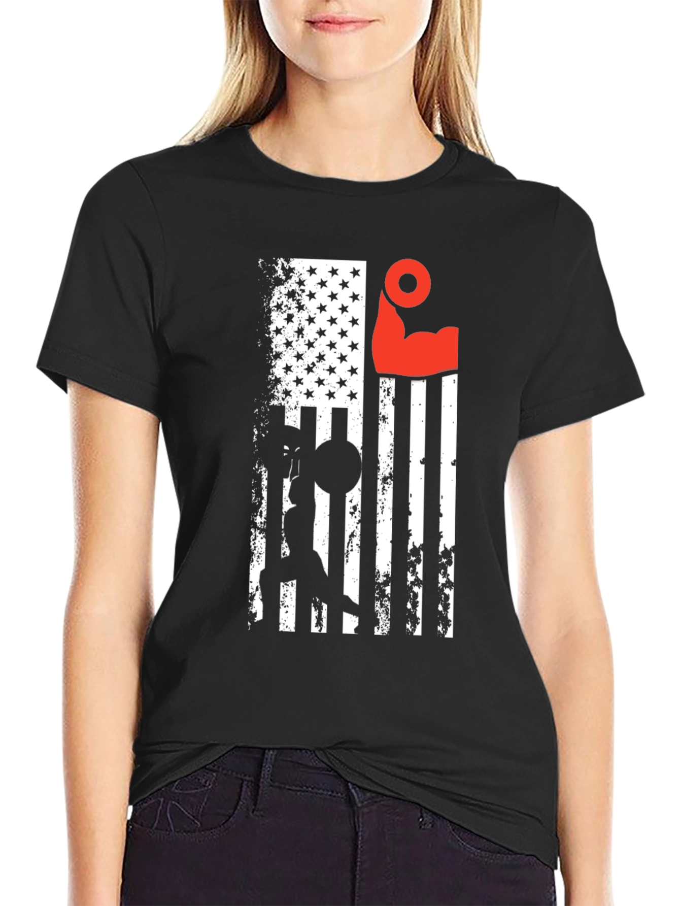 Patriotic Lifting T-Shirt - USA Flag Gym Design