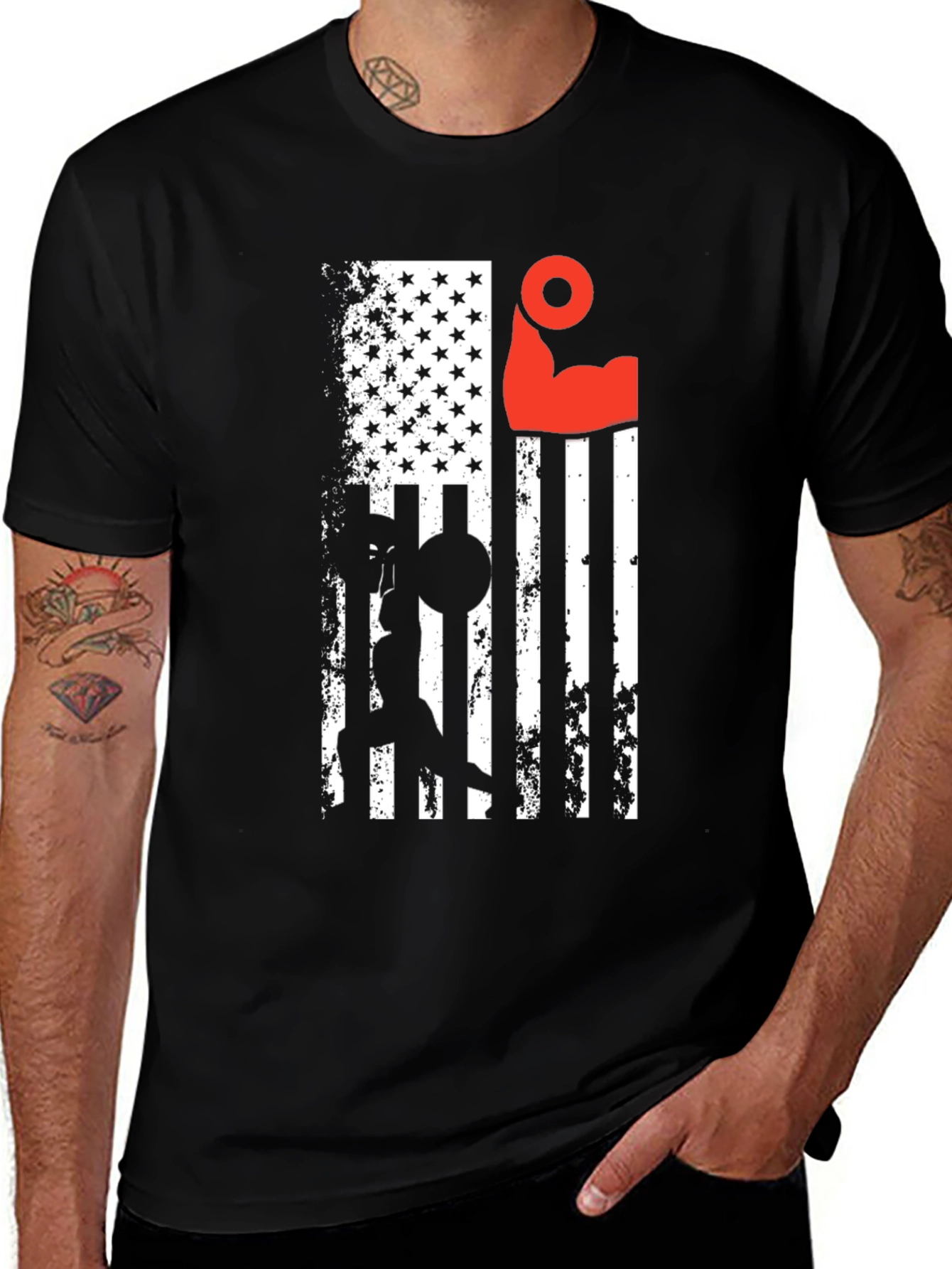 Patriotic Lifting T-Shirt - USA Flag Gym Design