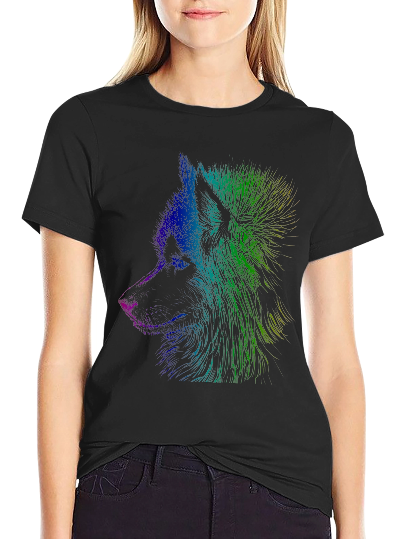 Vibrant Wolf Graphic Tee - Unisex Black T-Shirt