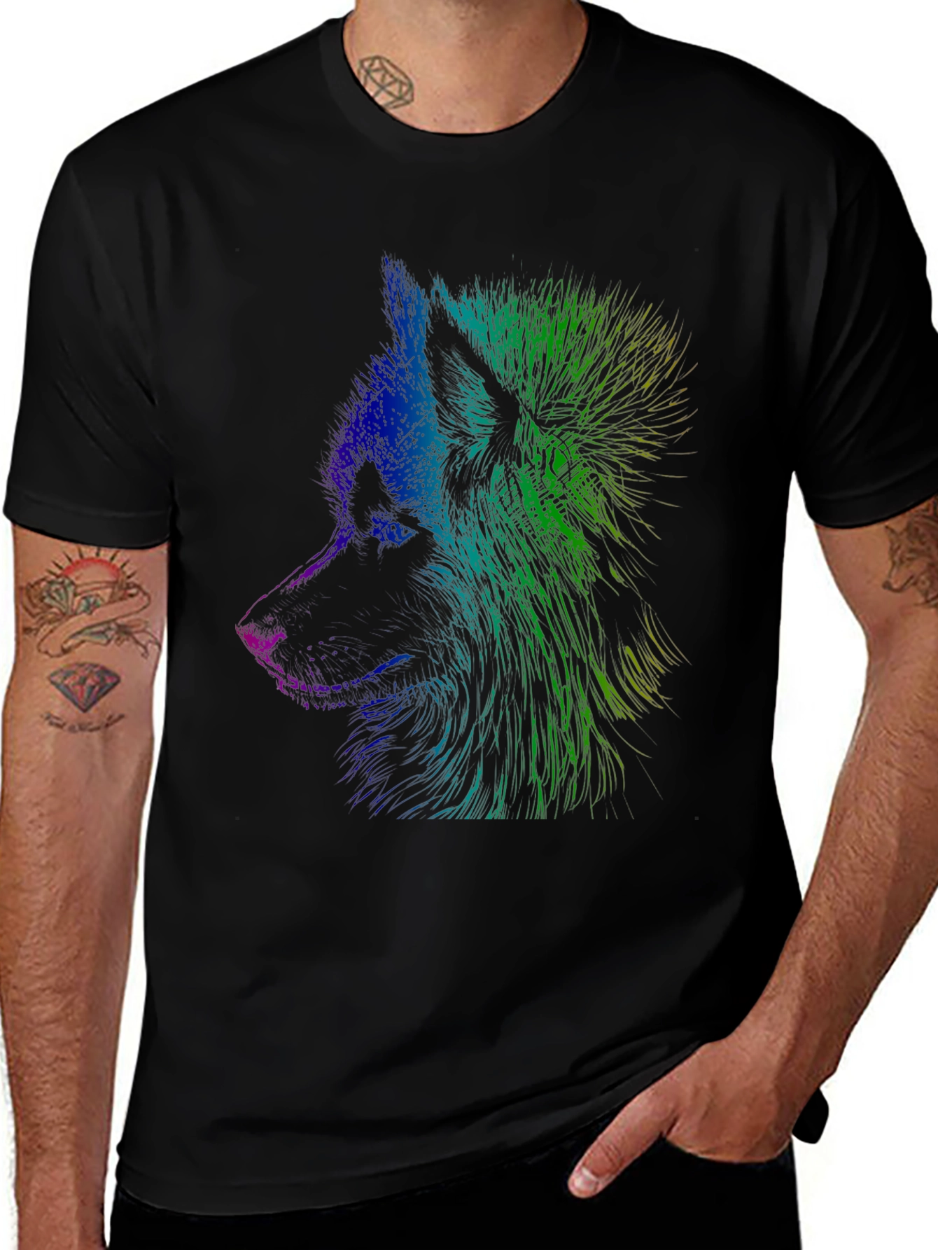 Vibrant Wolf Graphic Tee - Unisex Black T-Shirt
