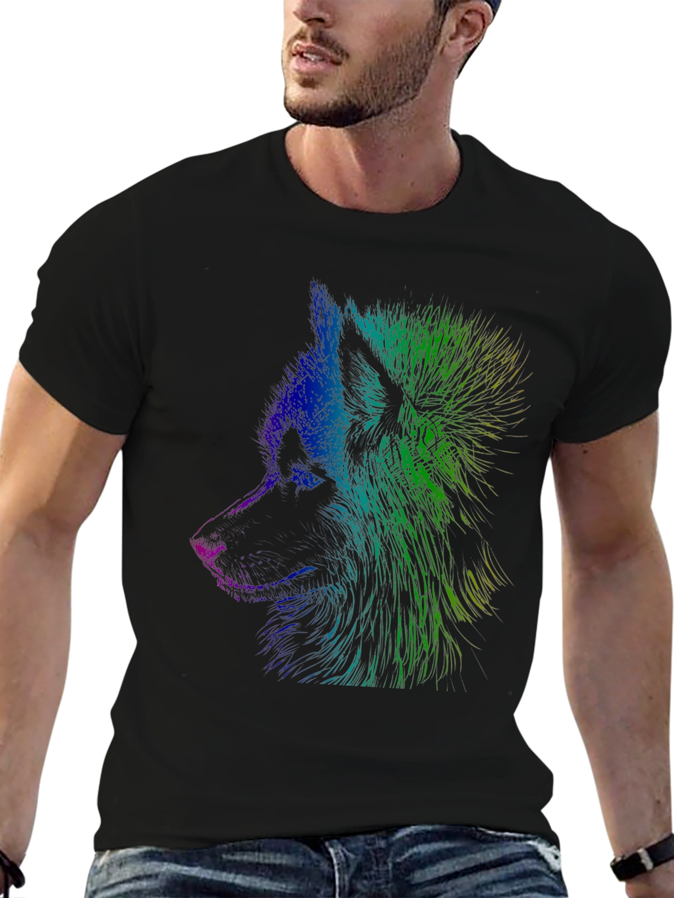 Vibrant Wolf Graphic Tee - Unisex Black T-Shirt