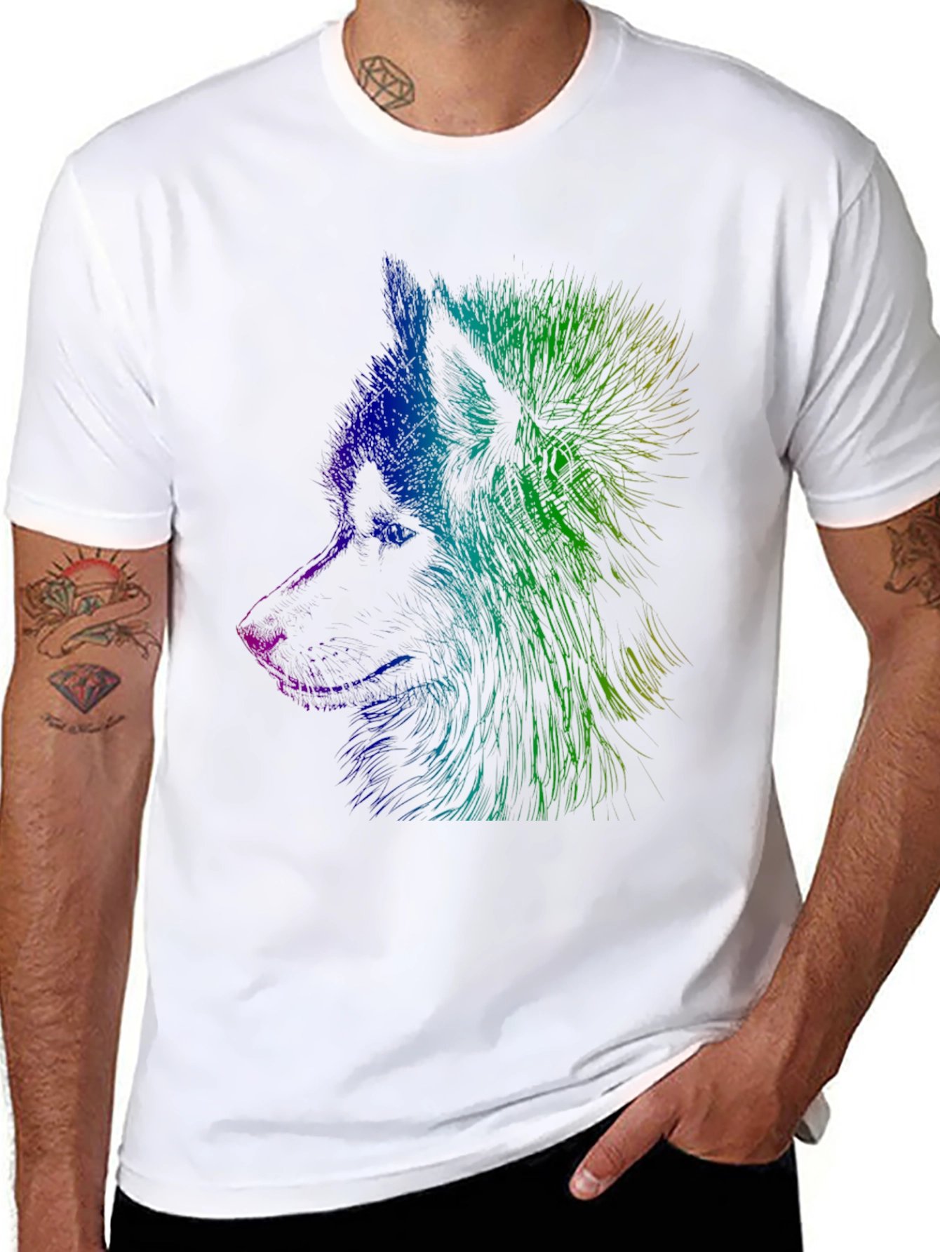 Vibrant Wolf Graphic Tee - Unisex Black T-Shirt