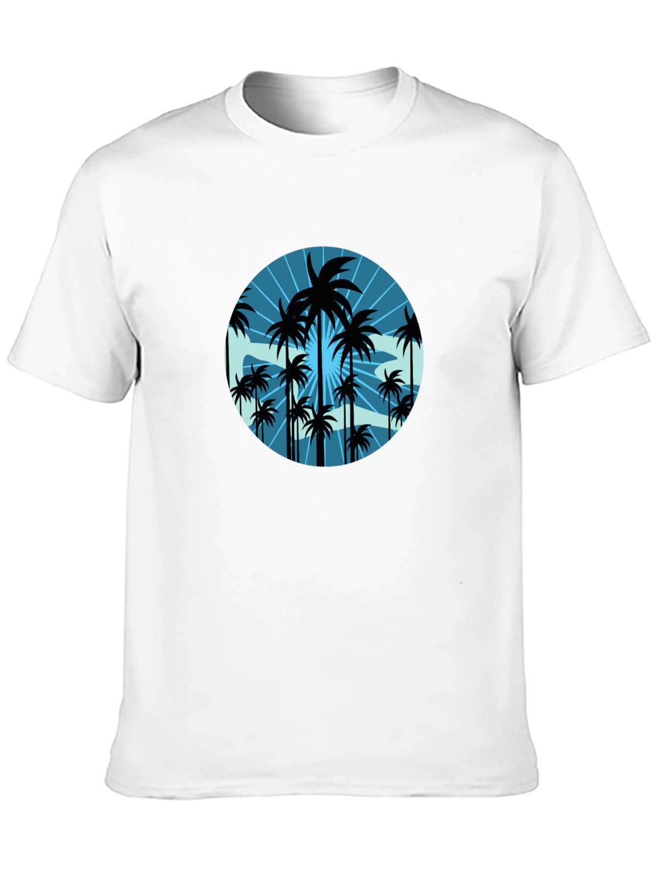 Tropical Palm Tree Graphic Tee - Black Cotton T-Shirt