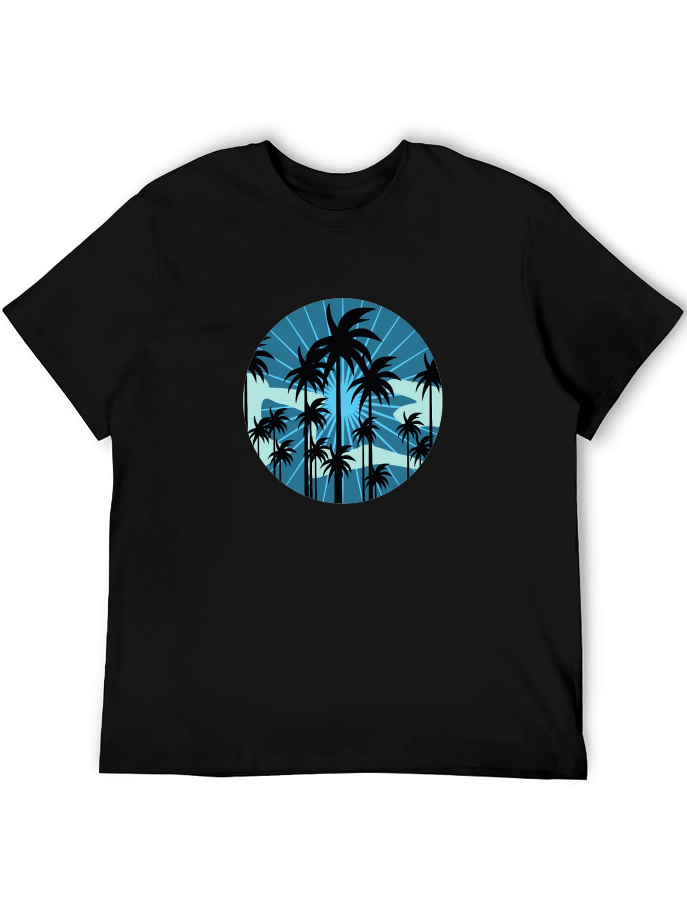 Tropical Palm Tree Graphic Tee - Black Cotton T-Shirt