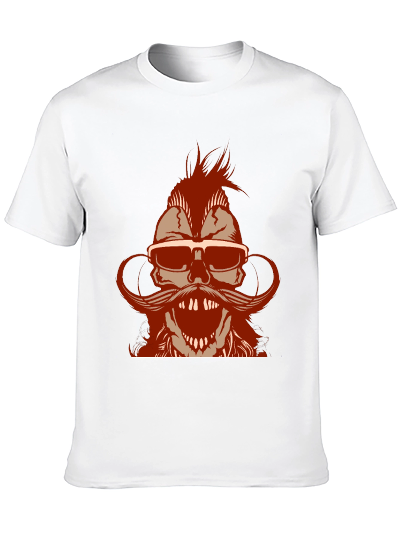Skull with Mohawk & Mustache Graphic T-Shirt - Black