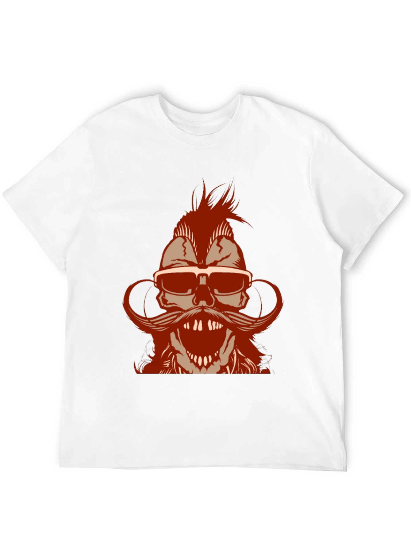 Skull with Mohawk & Mustache Graphic T-Shirt - Black