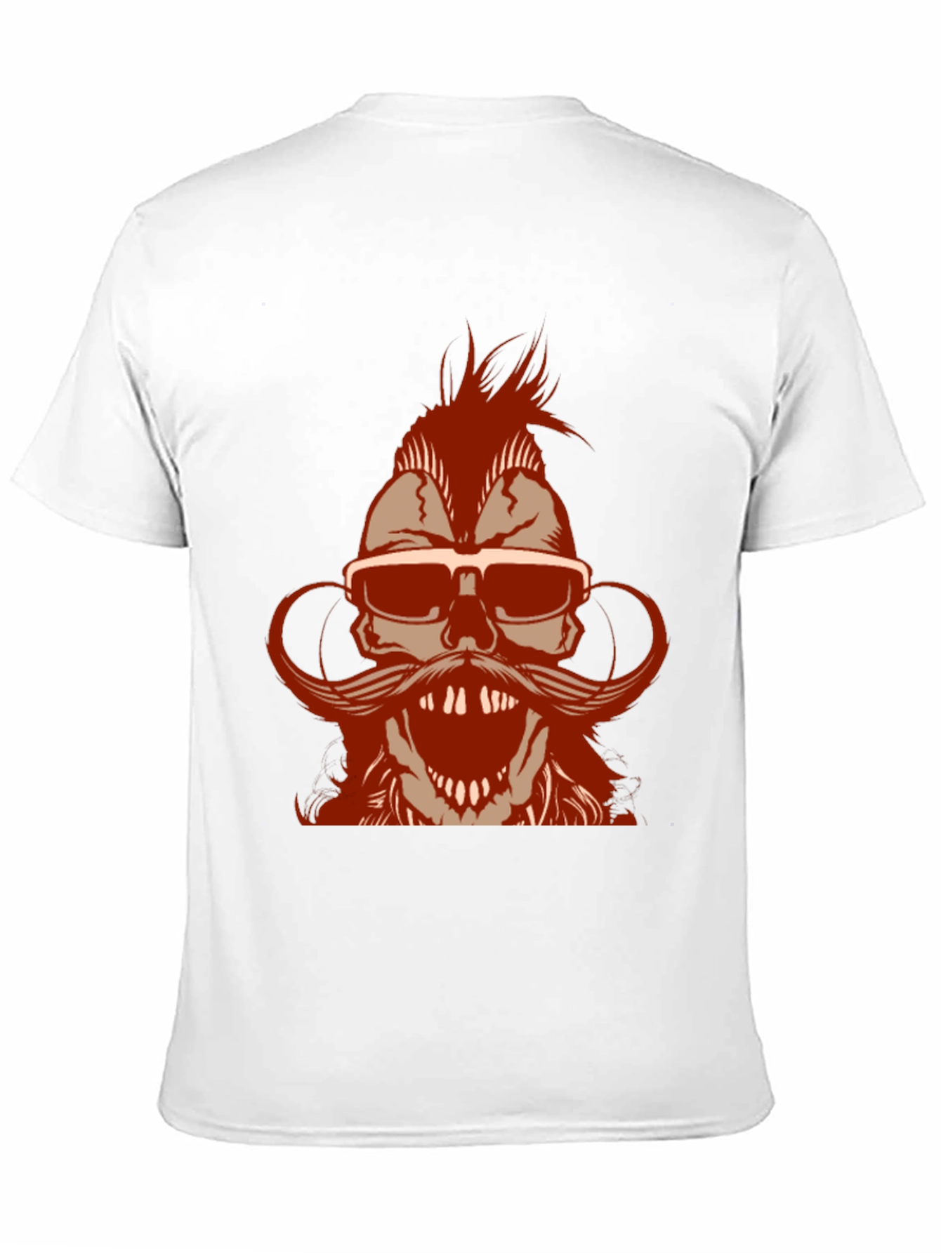 Skull with Mohawk & Mustache Graphic T-Shirt - Black