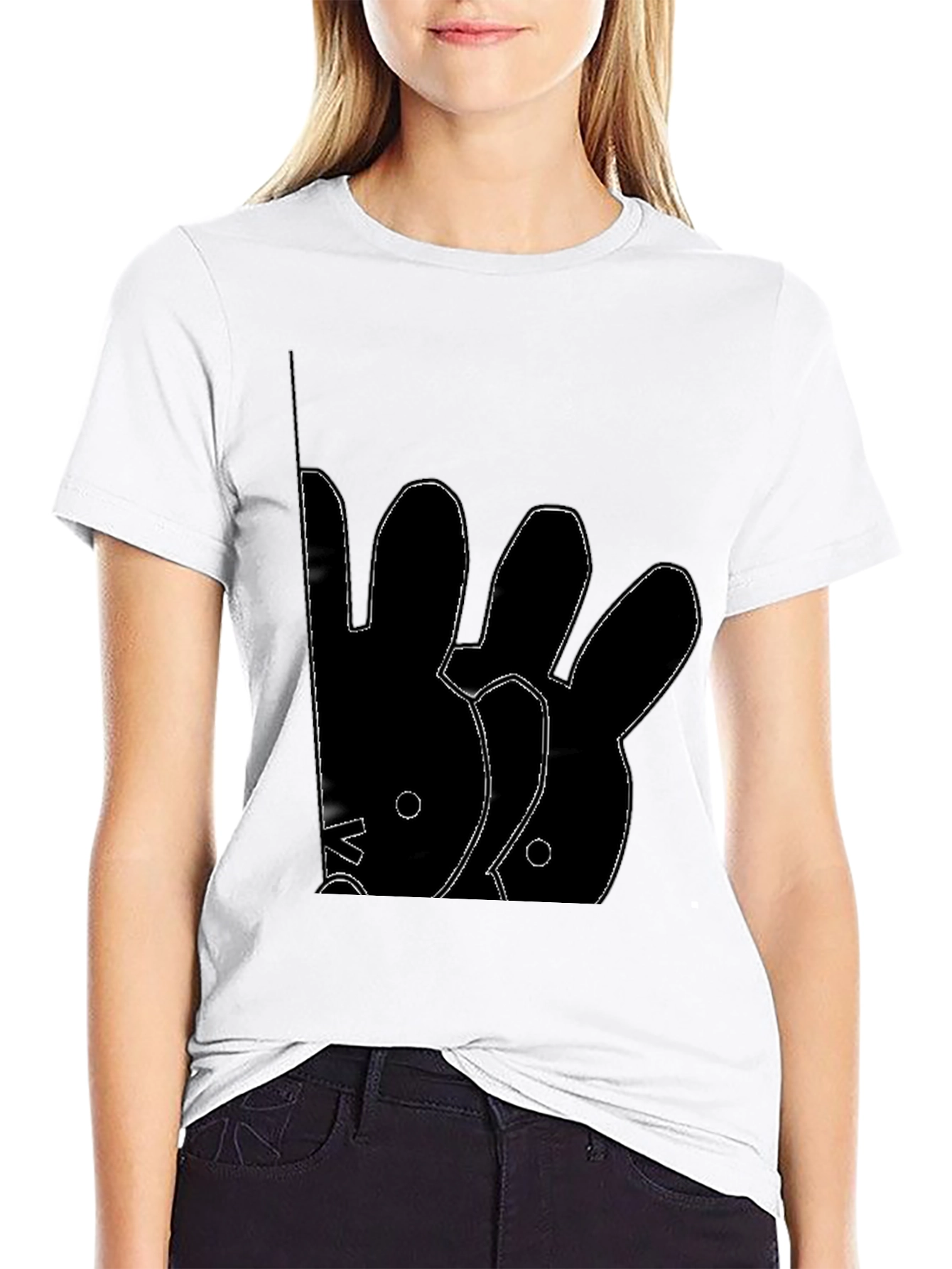 Abstract Rabbit Graphic Black T-Shirt