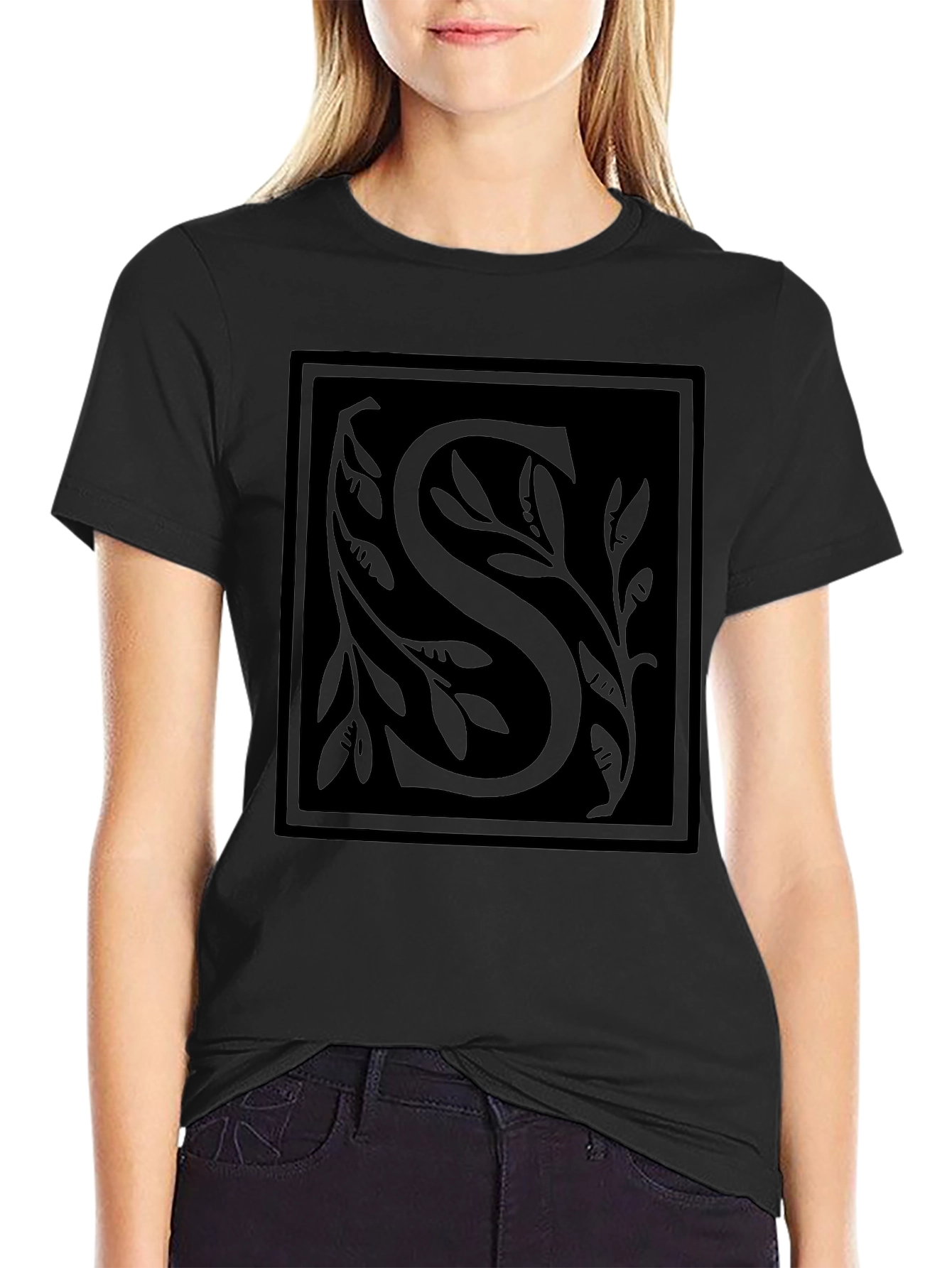 Elegant Black Initial S T-Shirt