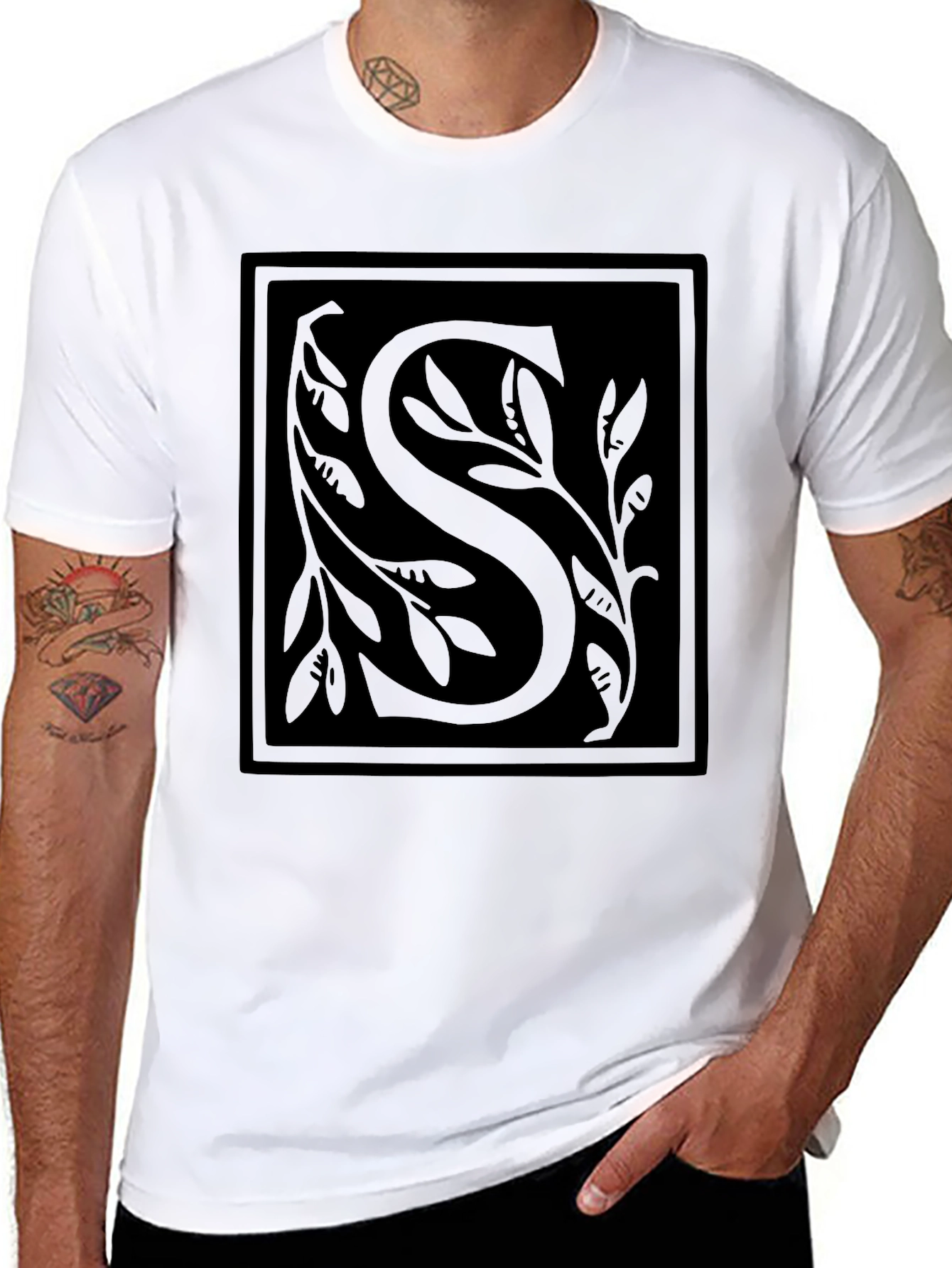 Elegant Black Initial S T-Shirt