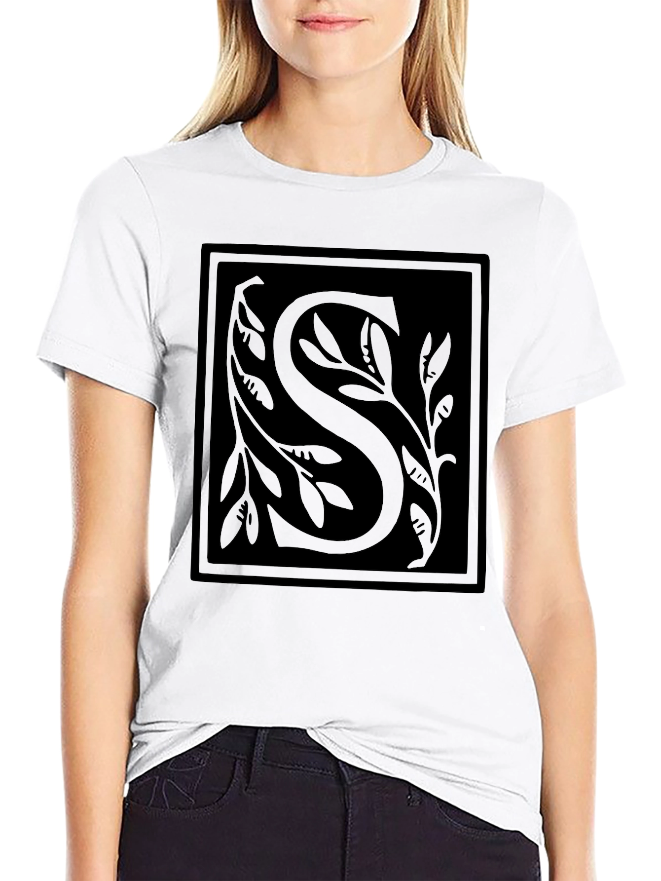 Elegant Black Initial S T-Shirt