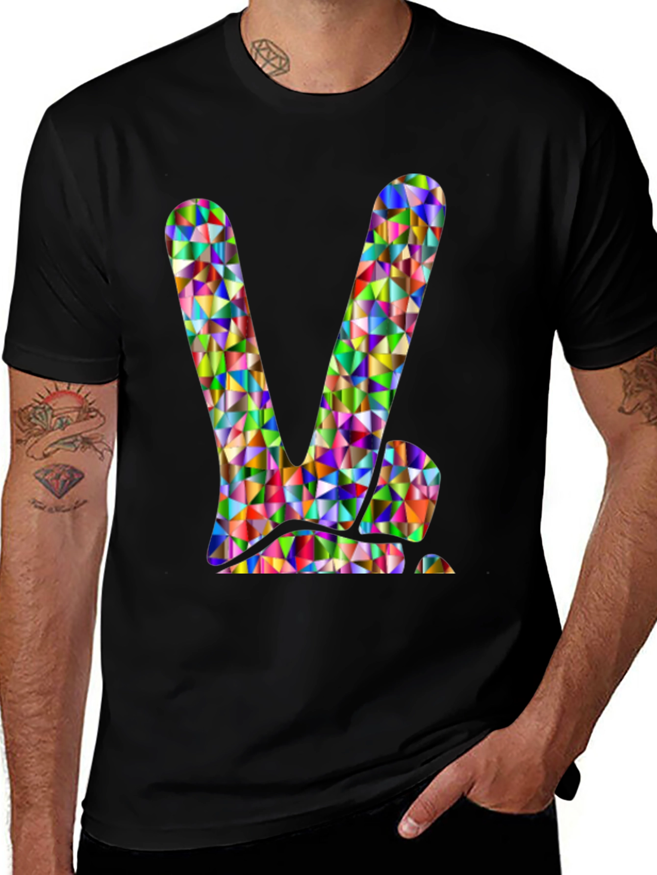 Geometric Peace Sign Black T-Shirt