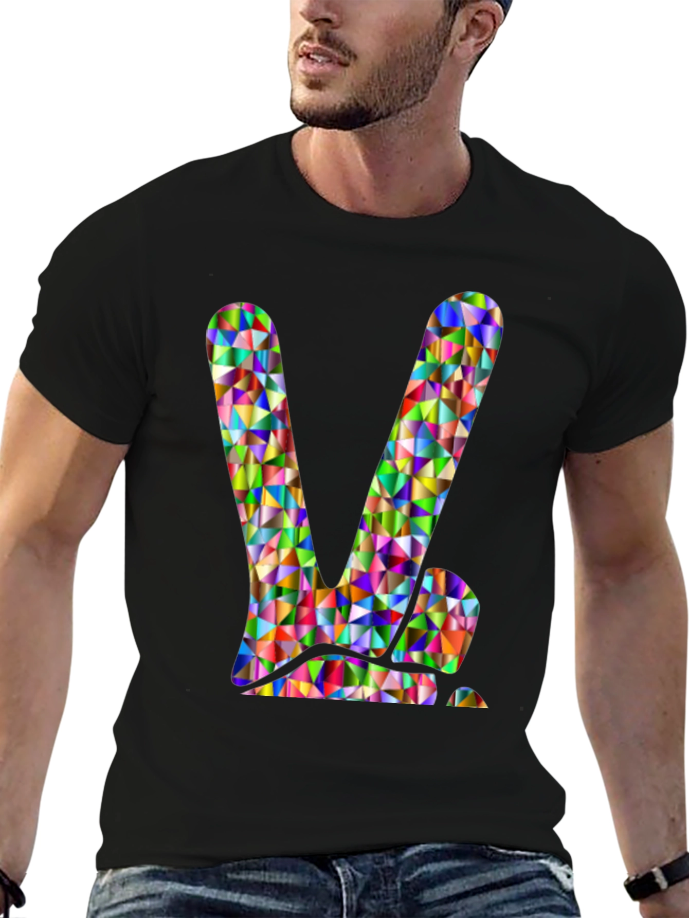 Geometric Peace Sign Black T-Shirt