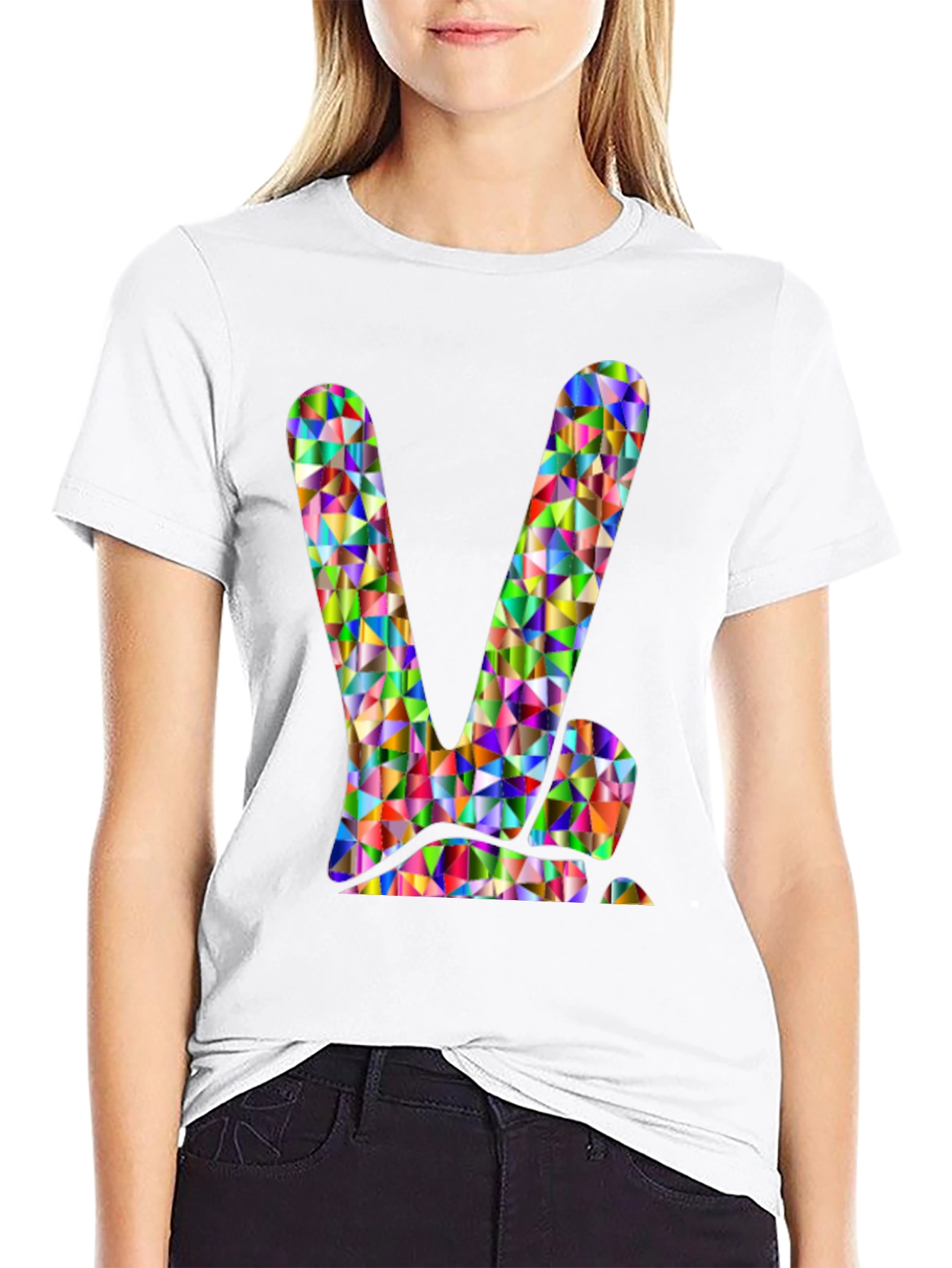 Geometric Peace Sign Black T-Shirt