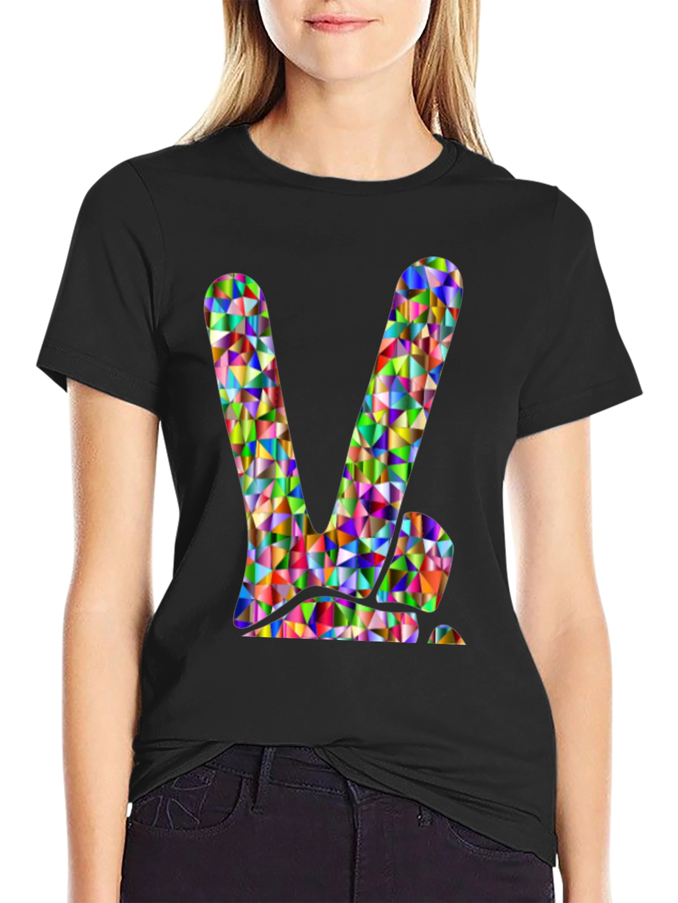 Geometric Peace Sign Black T-Shirt