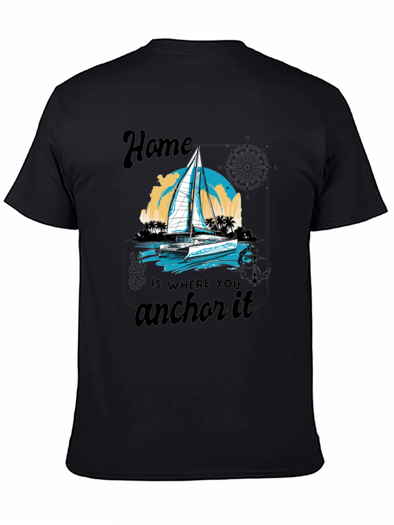 Nautical Home Anchor T-Shirt - Black